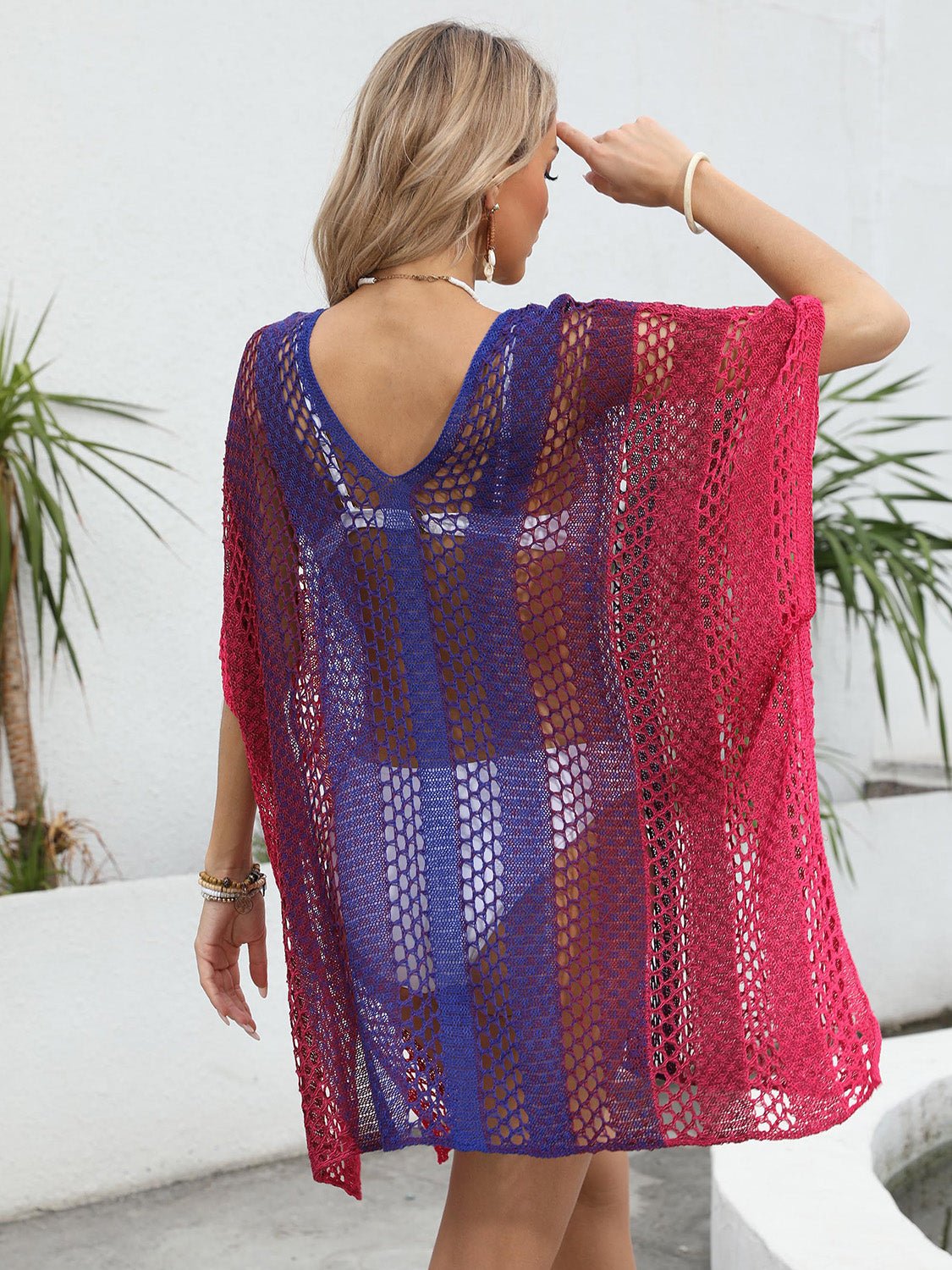 Openwork Contrast V - Neck Cover - Up - Flip Flop Dynasty