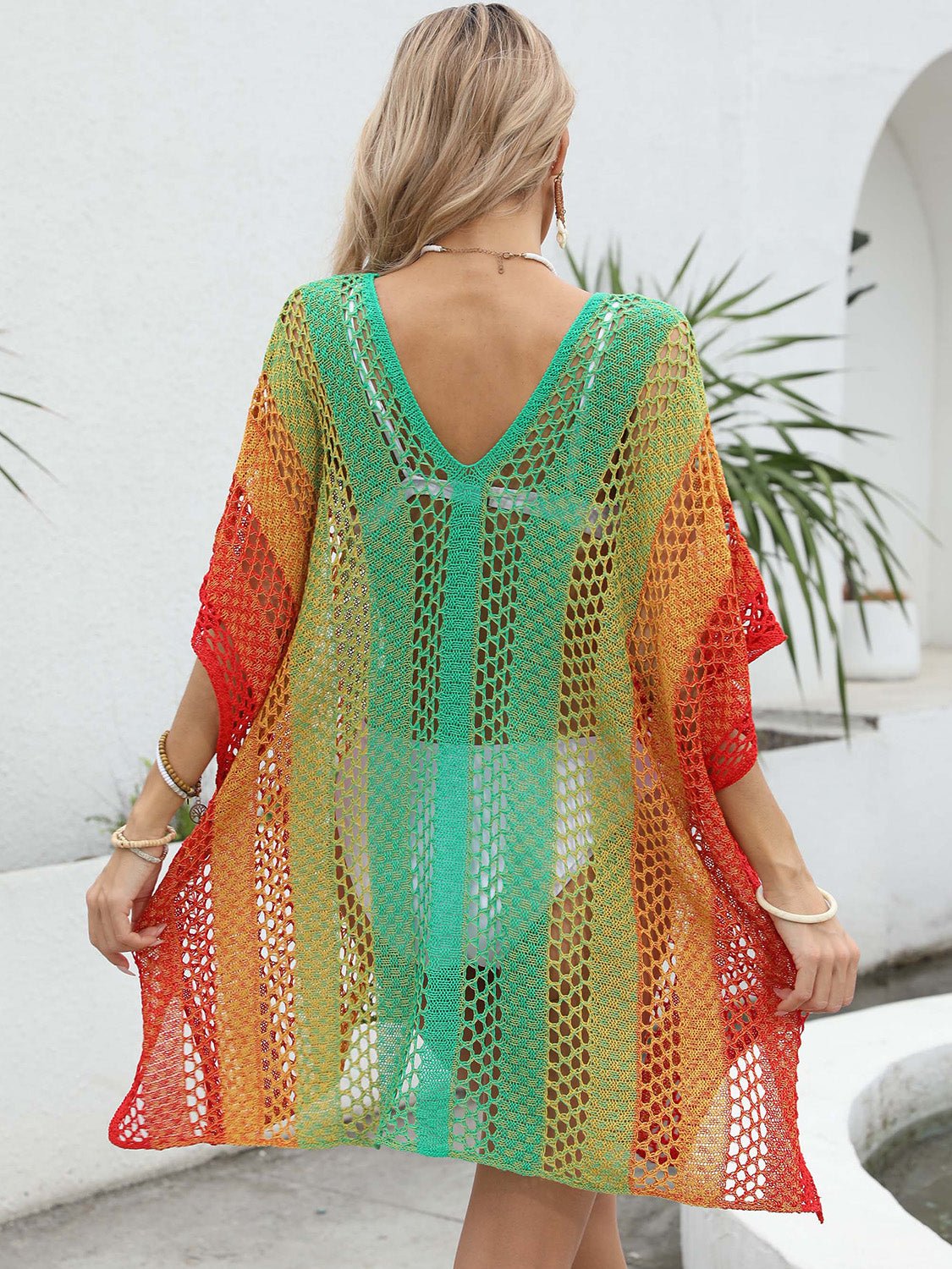 Openwork Contrast V - Neck Cover - Up - Flip Flop Dynasty