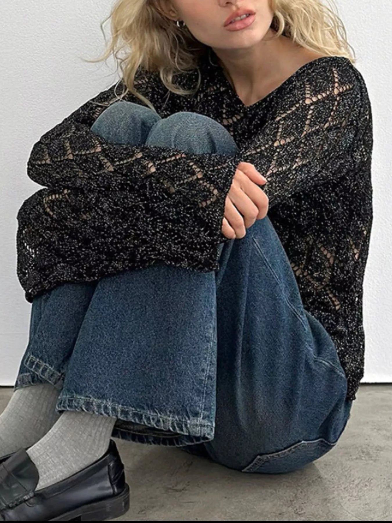 Openwork Long Sleeve Sweater - Flip Flop Dynasty