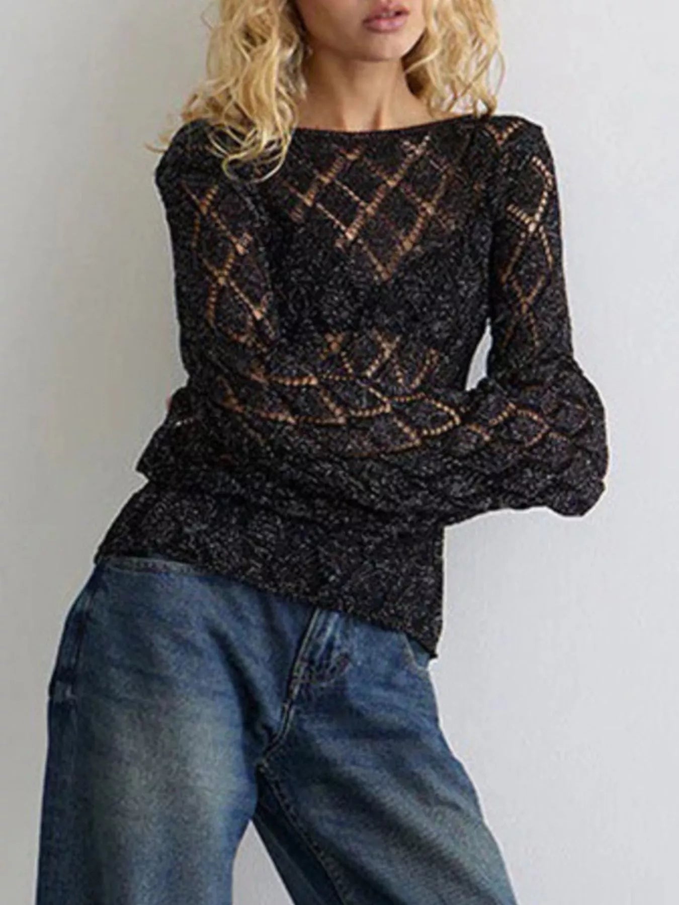 Openwork Long Sleeve Sweater - Flip Flop Dynasty