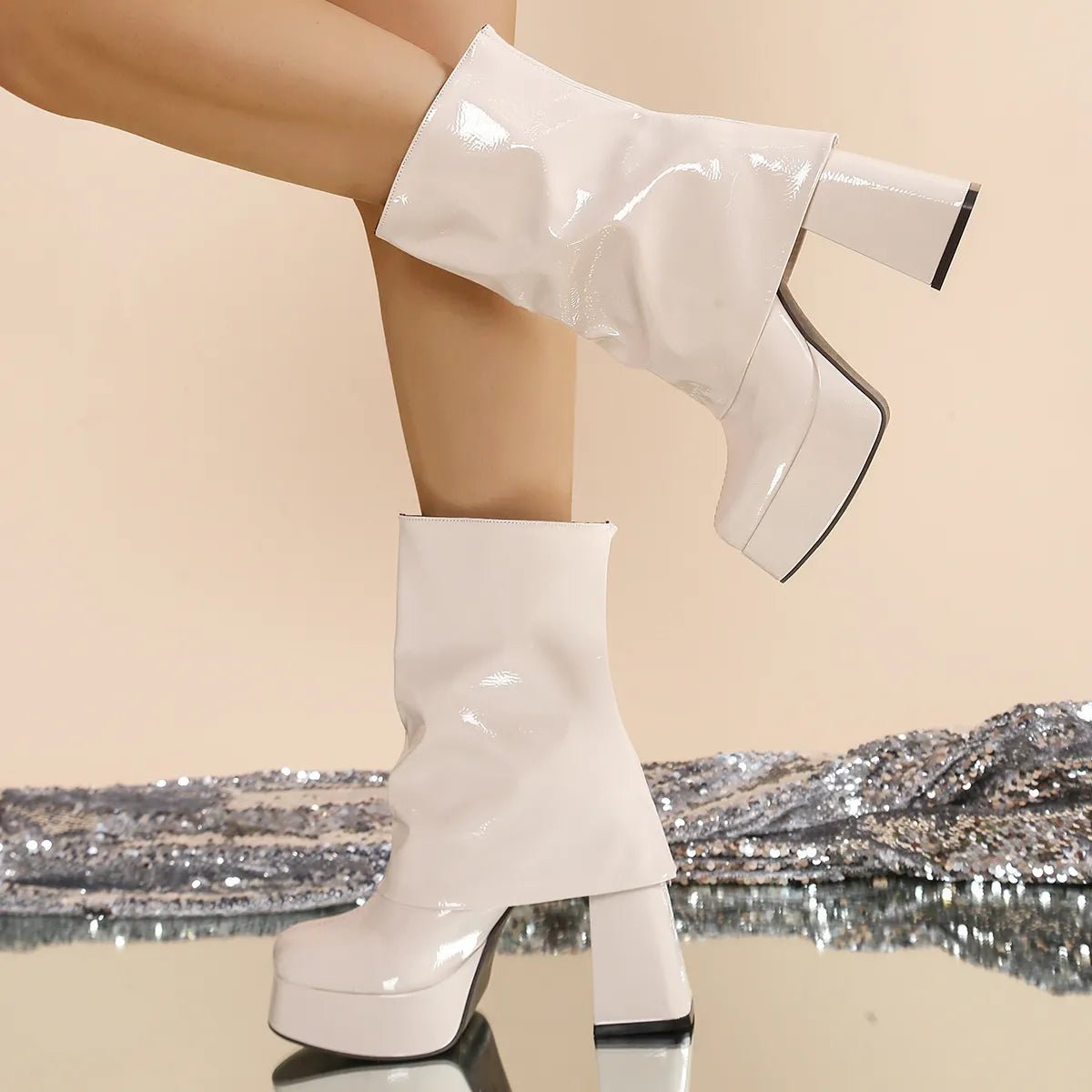Patent Leather Platform High Heel Boots - Flip Flop Dynasty