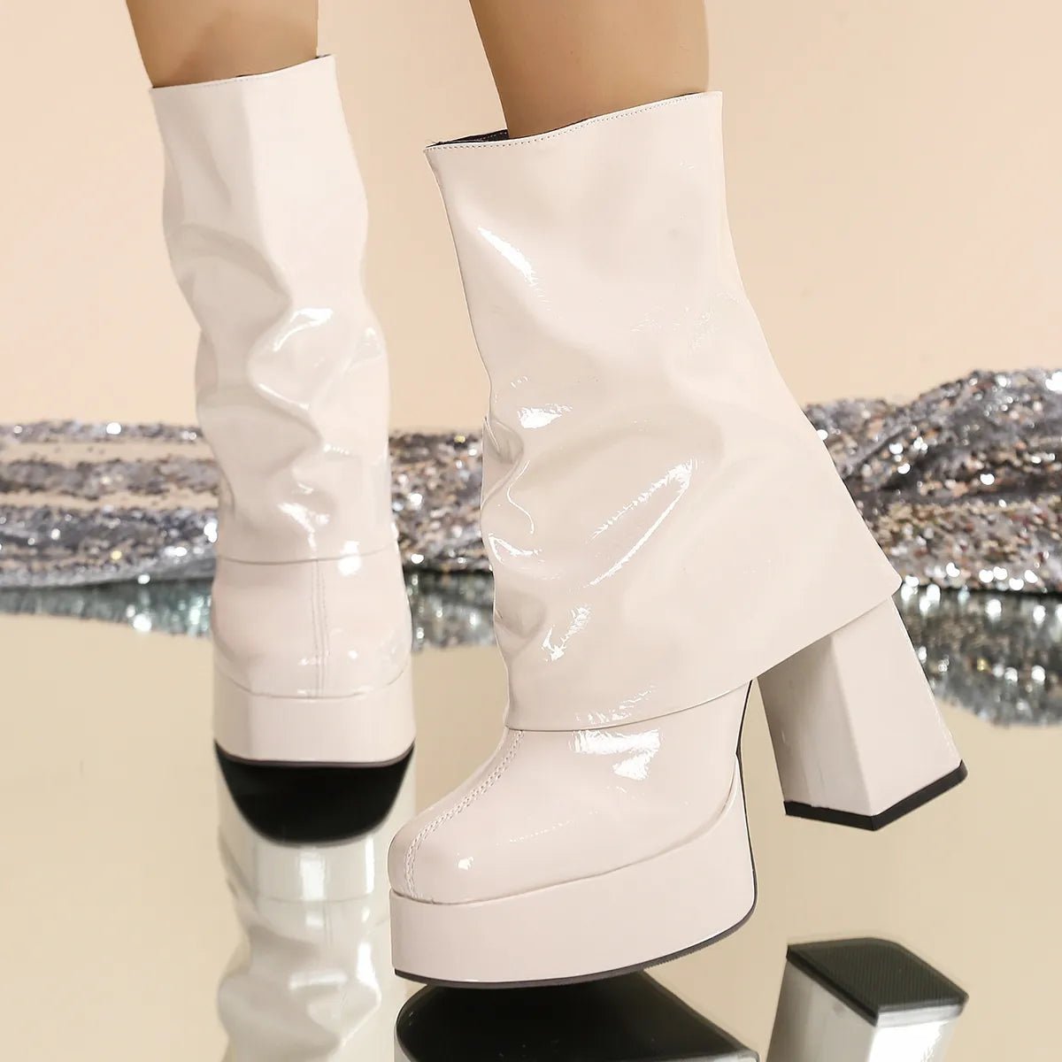 Patent Leather Platform High Heel Boots - Flip Flop Dynasty