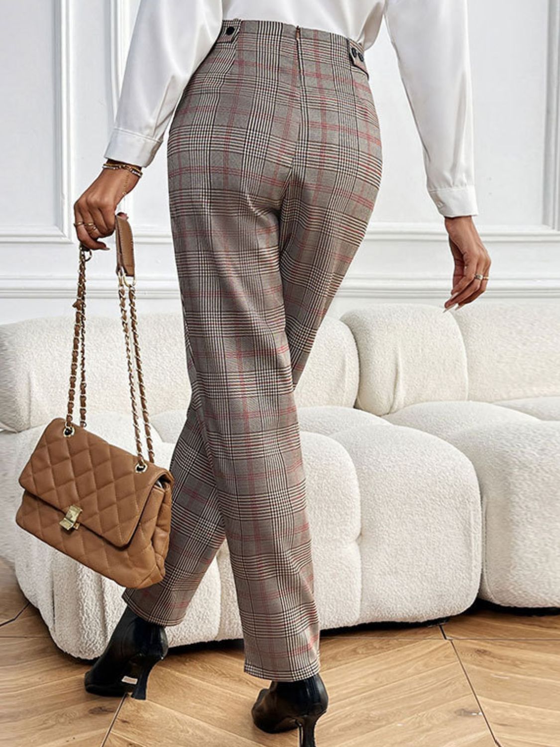 Perfee Plaid Straight Pants with Pockets - Flip Flop Dynasty