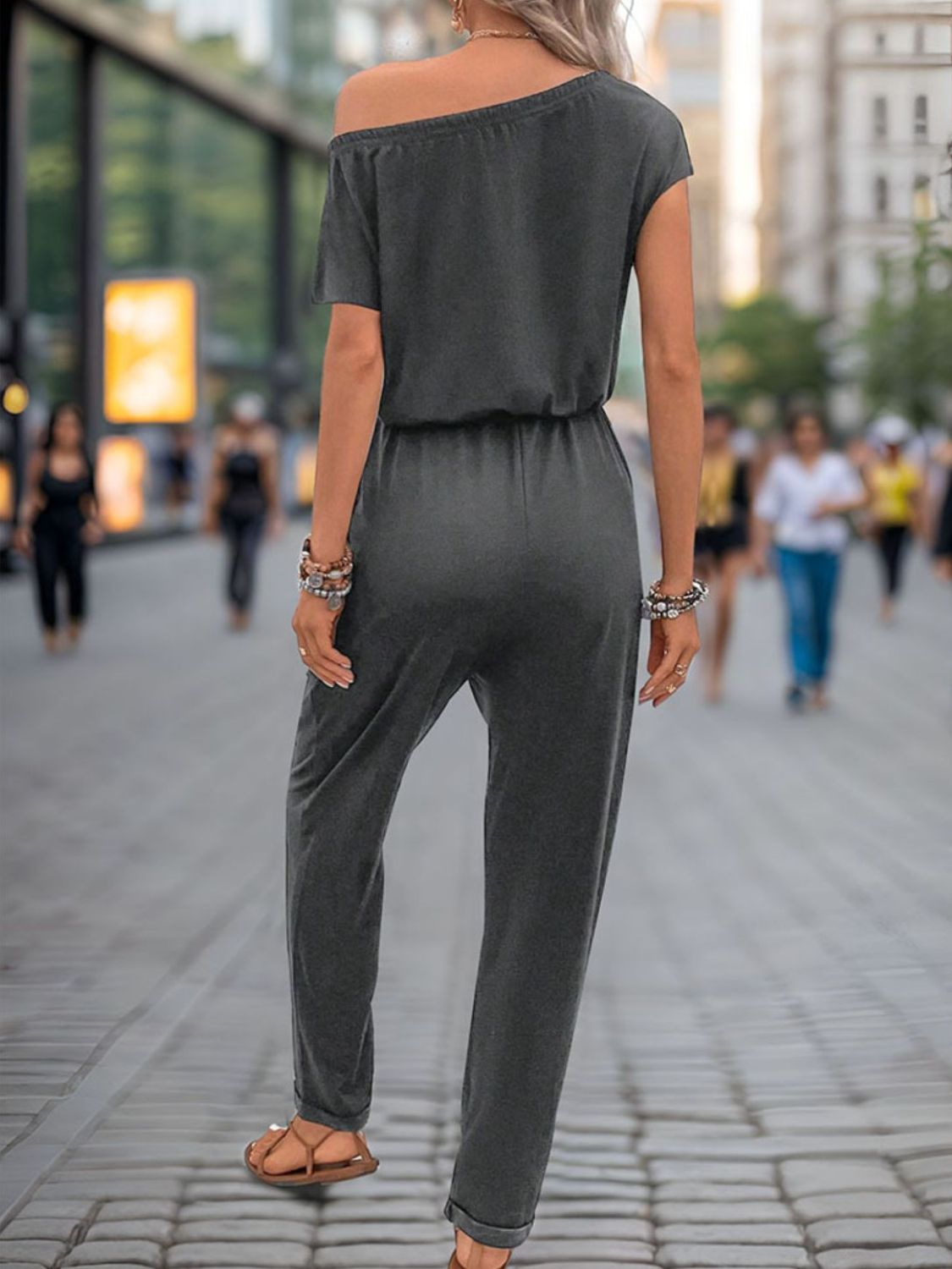 Perfee Single Shoulder Short Sleeve Jumpsuit - Flip Flop Dynasty