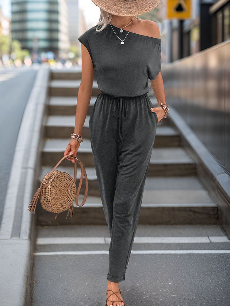 Perfee Single Shoulder Short Sleeve Jumpsuit - Flip Flop Dynasty