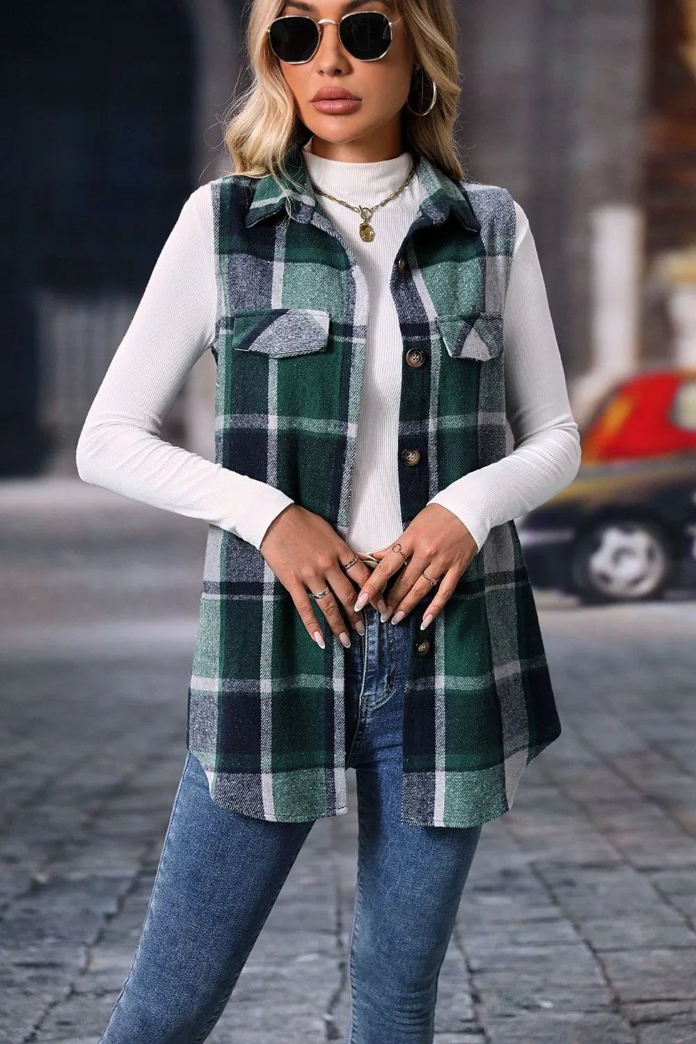 Plaid Button Up Vest Coat - Flip Flop Dynasty