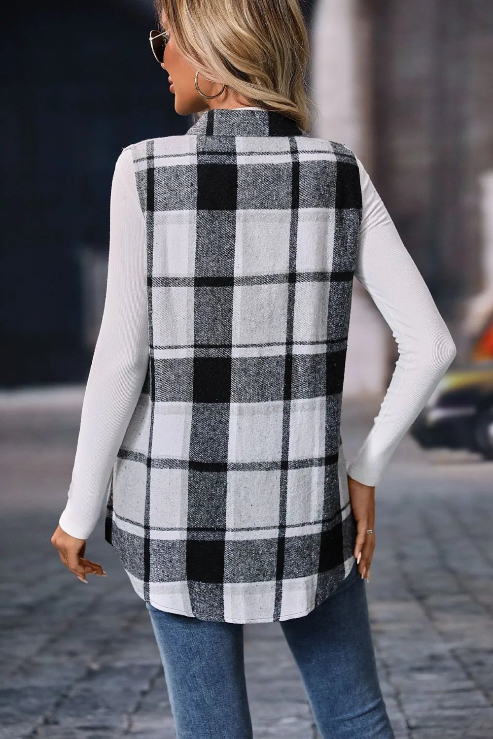 Plaid Button Up Vest Coat - Flip Flop Dynasty