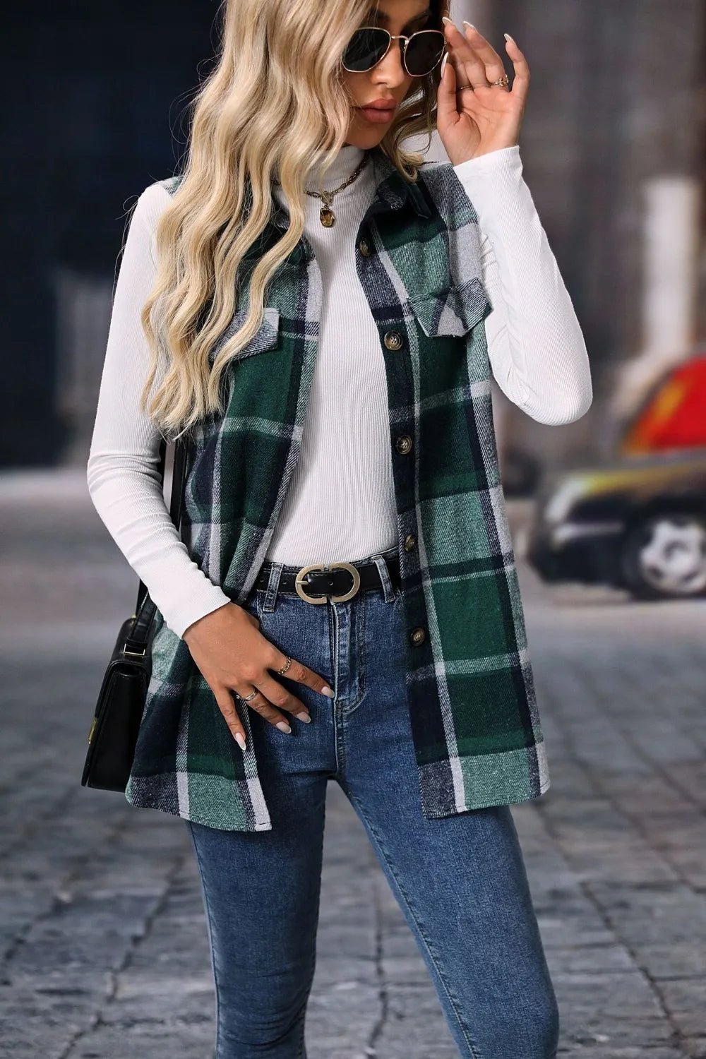 Plaid Button Up Vest Coat - Flip Flop Dynasty