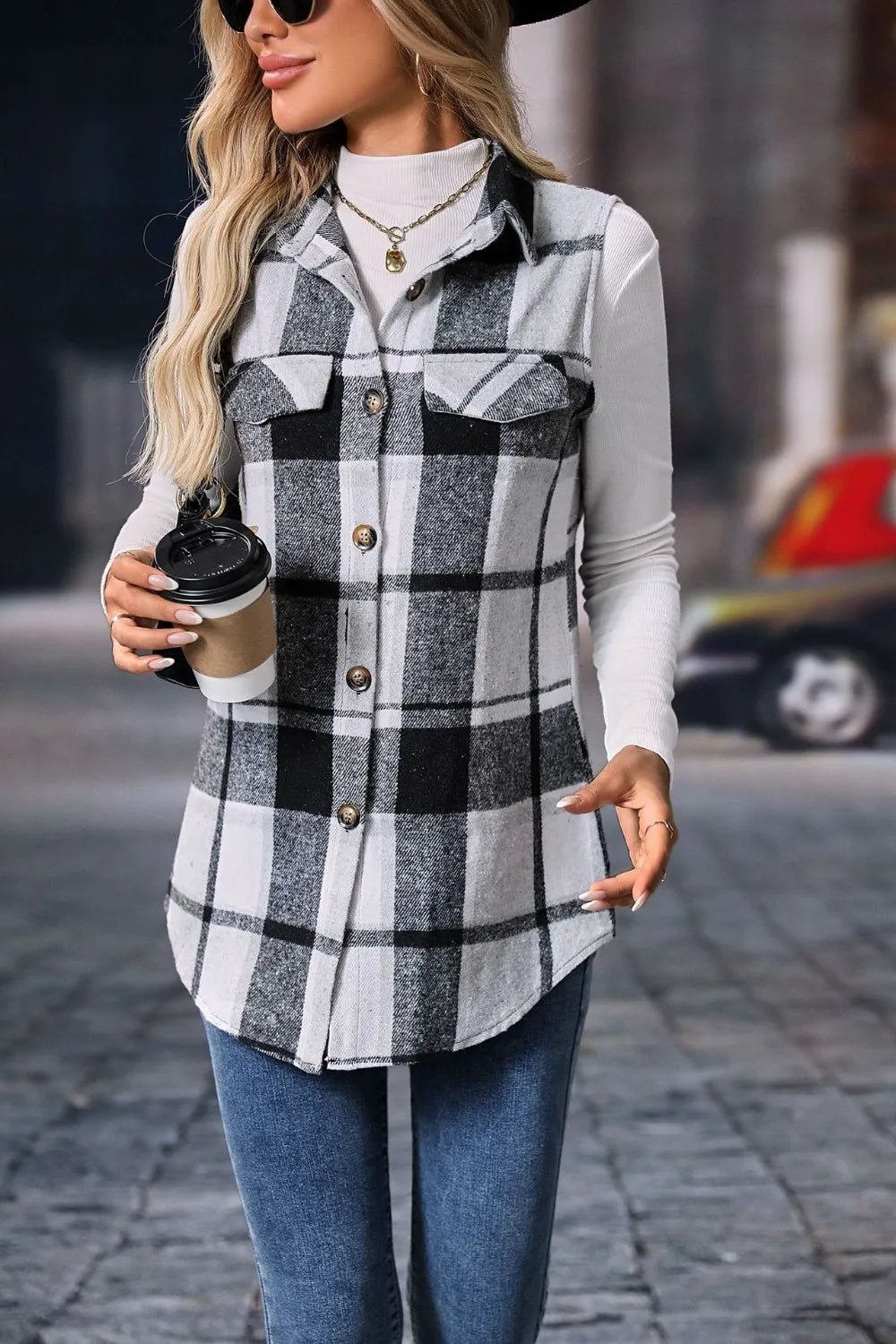 Plaid Button Up Vest Coat - Flip Flop Dynasty