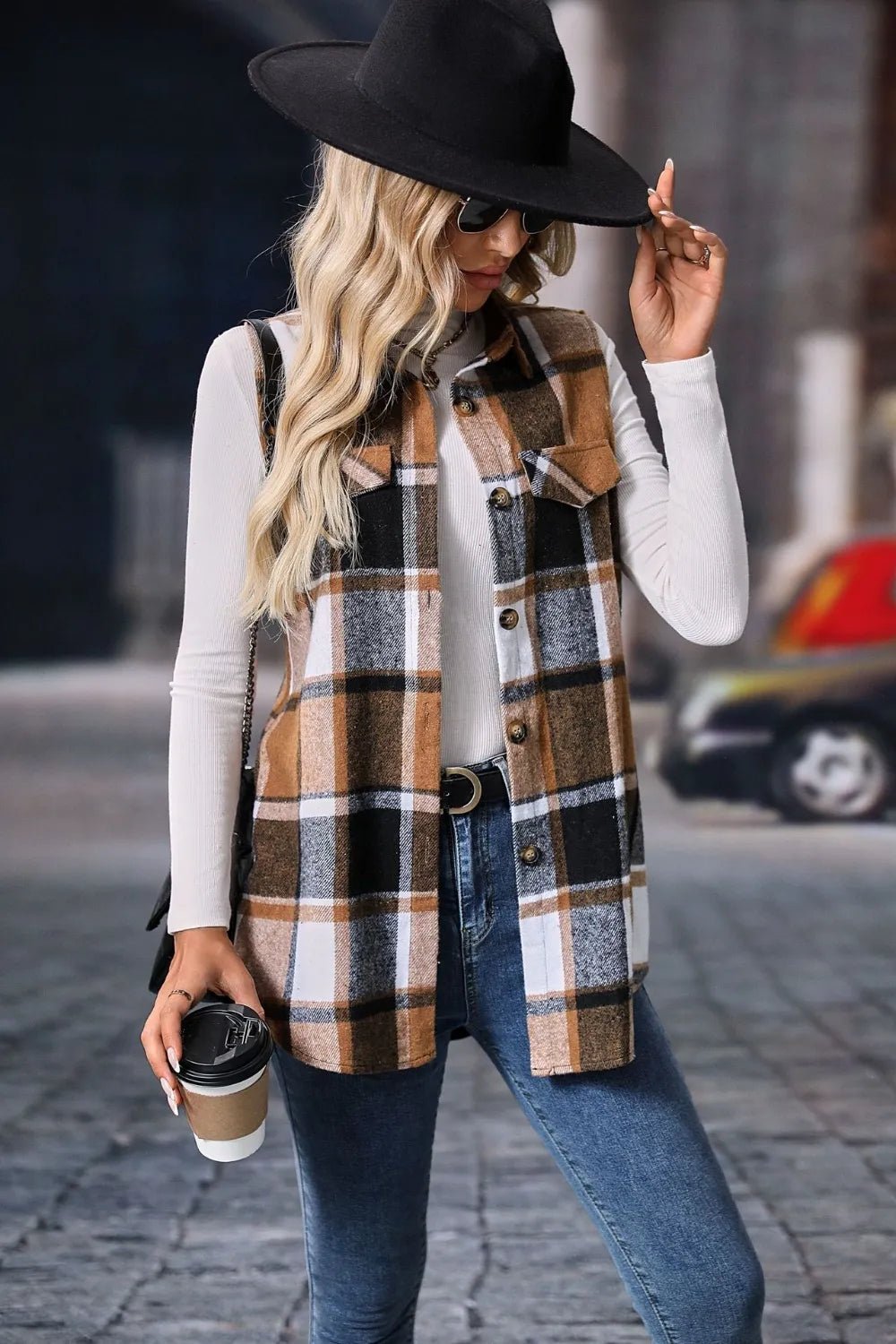 Plaid Button Up Vest Coat - Flip Flop Dynasty