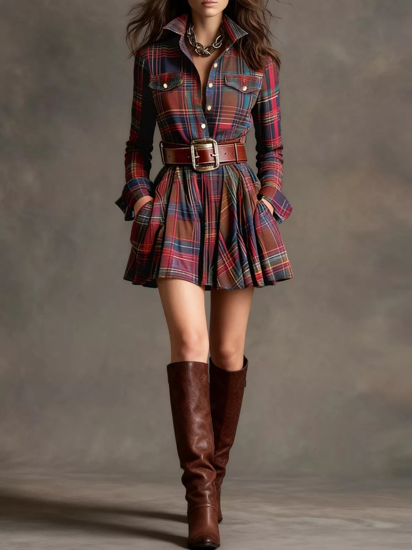 Plaid Long Sleeve Shirt Dress - Flip Flop Dynasty