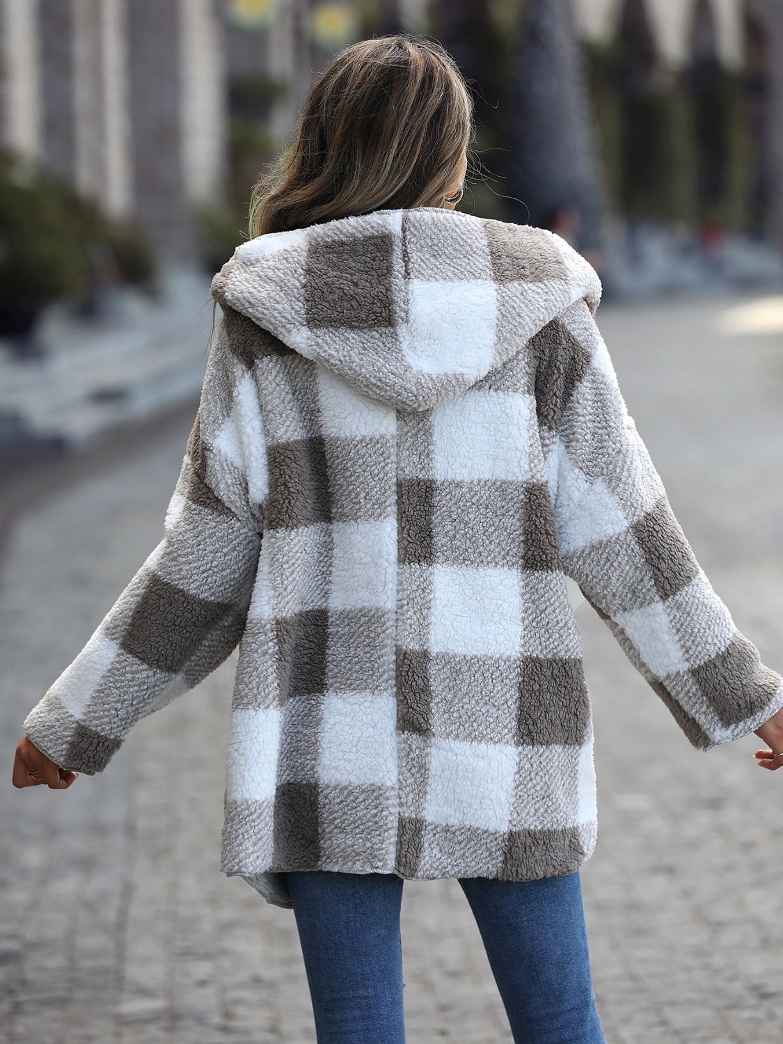 Plaid Open Front Hooded Coat - Flip Flop Dynasty