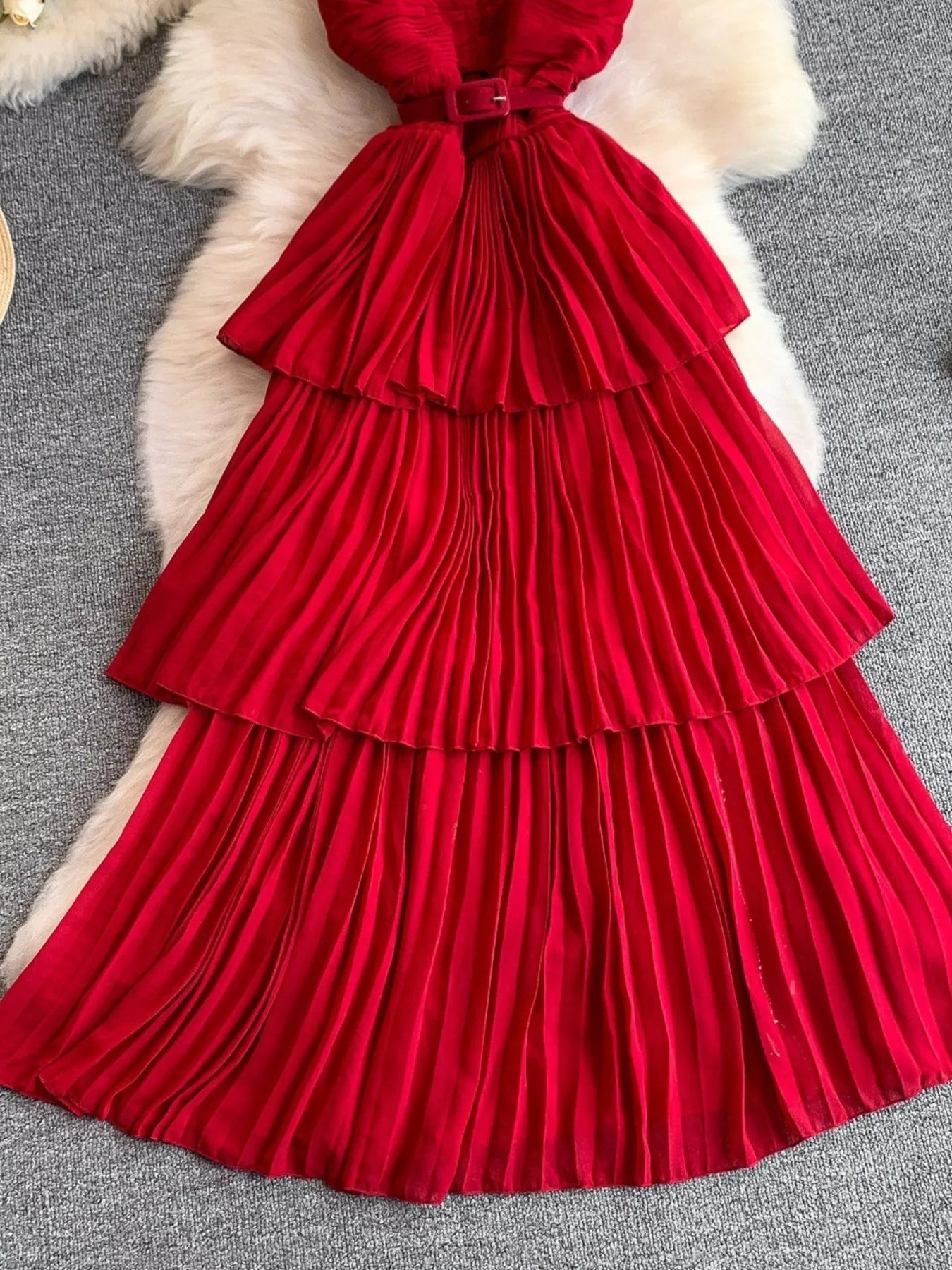 Pleated Layered Spaghetti Strap Midi Dress - Flip Flop Dynasty