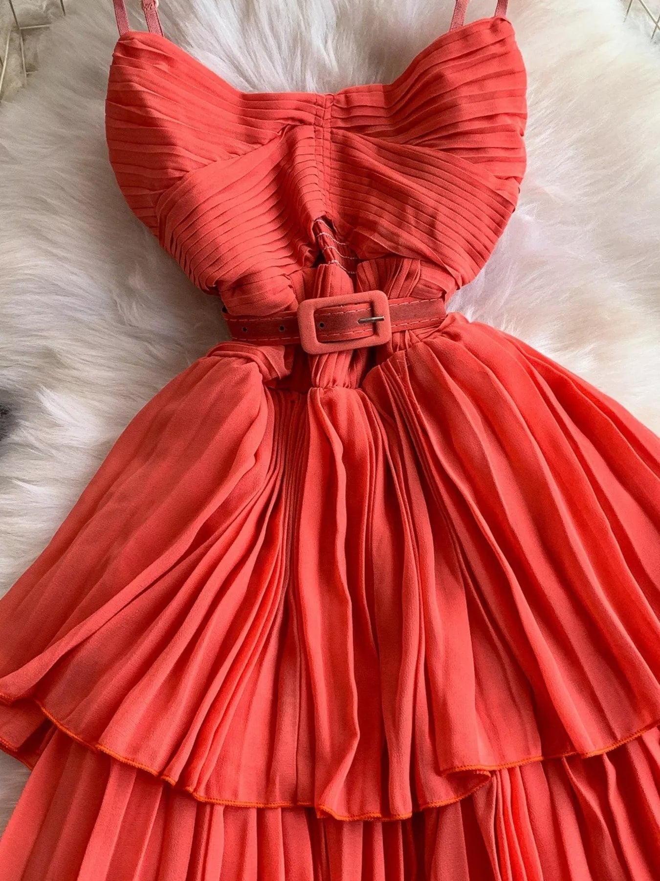 Pleated Layered Spaghetti Strap Midi Dress - Flip Flop Dynasty