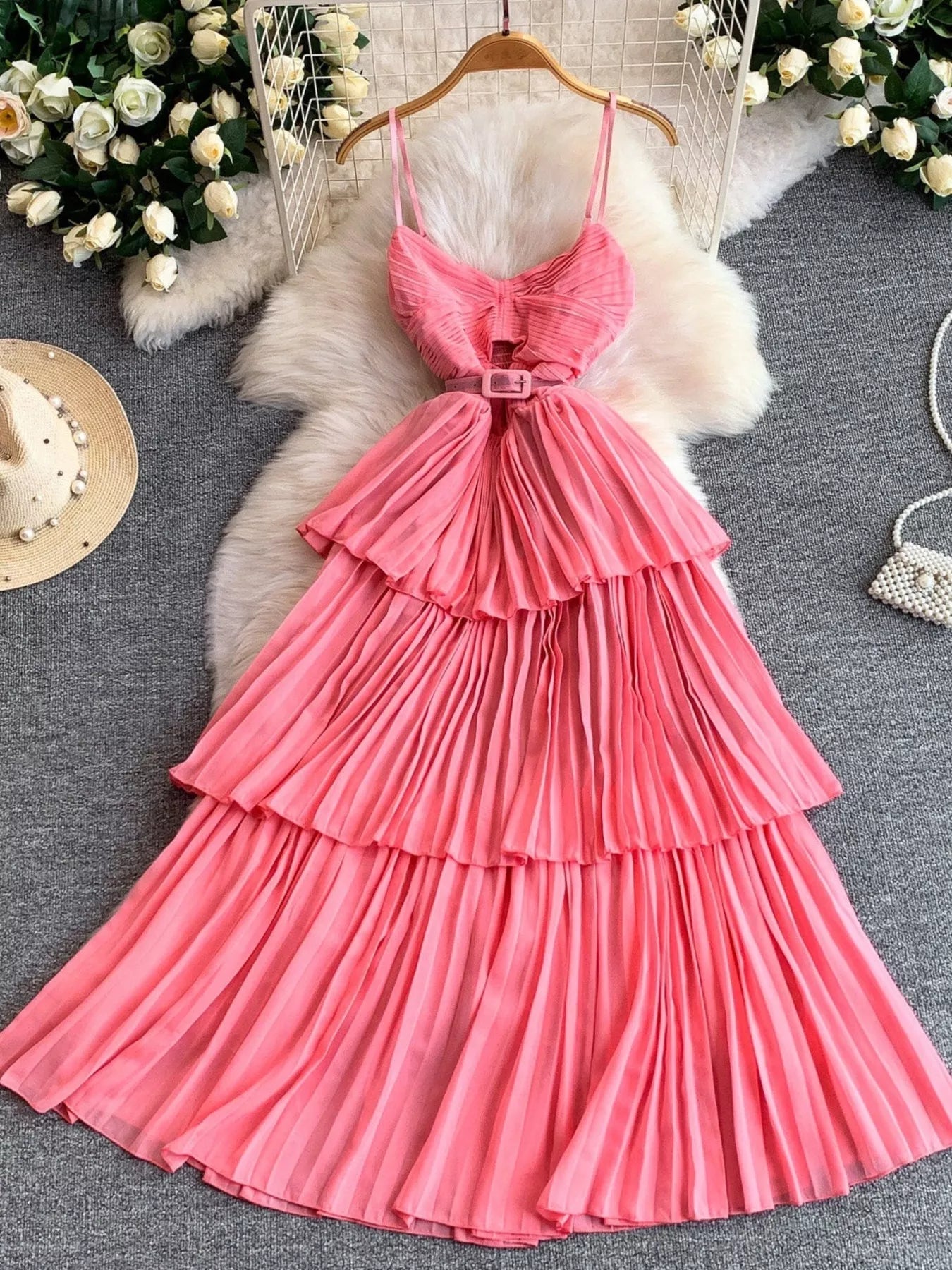 layered pleated dress Spaghetti Strap Midi Refined isn’t loud Paige Mini Dress Mauve Length:56