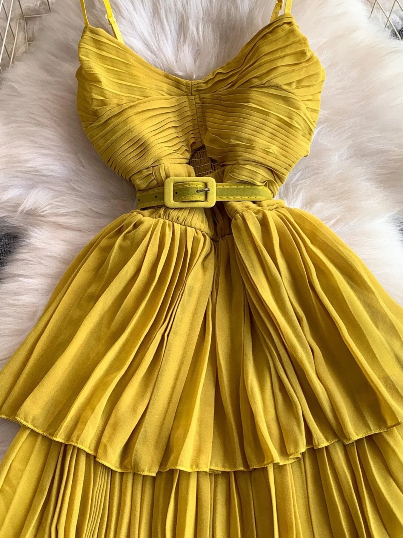 Pleated Layered Spaghetti Strap Midi Dress - Flip Flop Dynasty