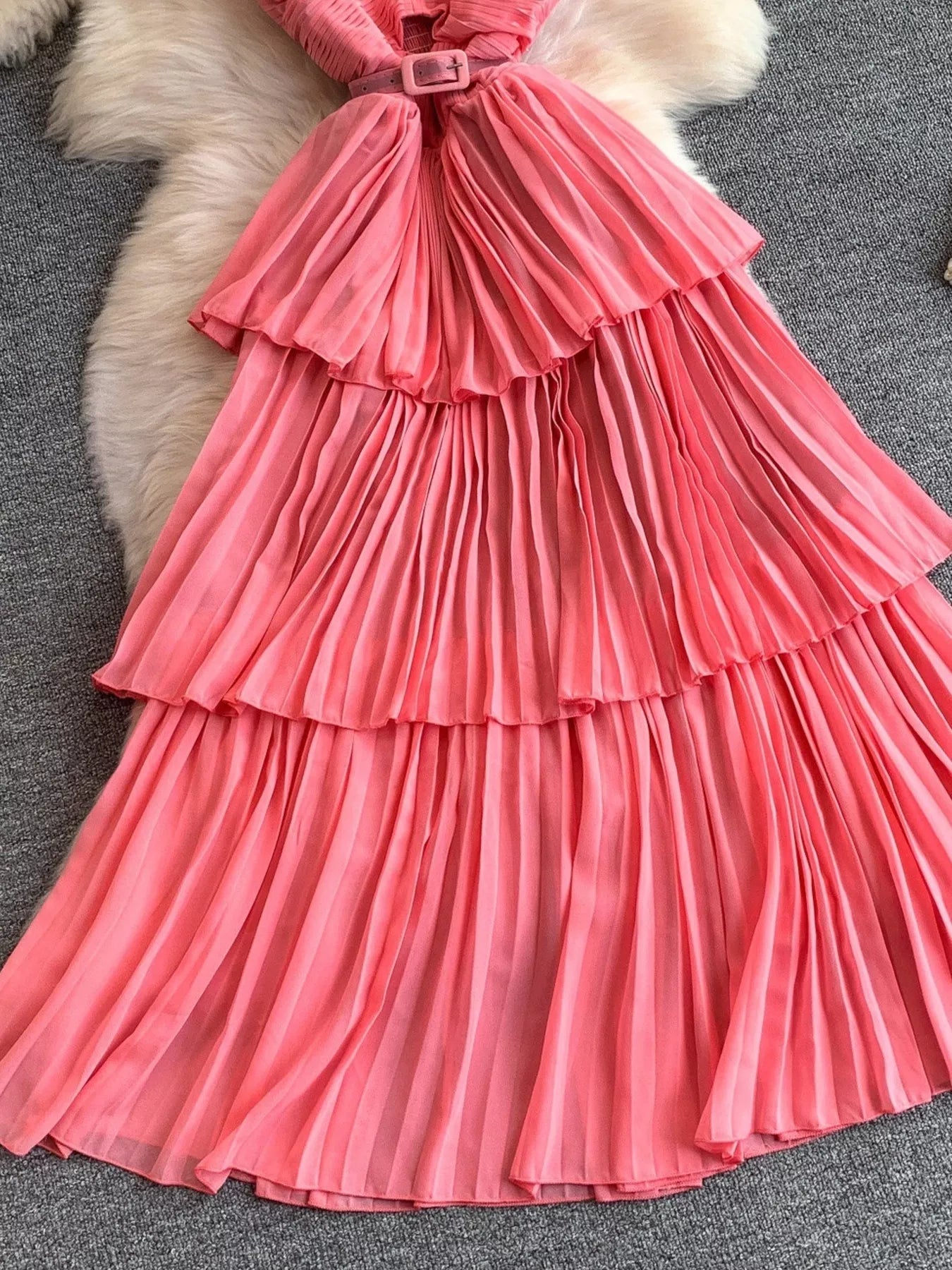 Pleated Layered Spaghetti Strap Midi Dress - Flip Flop Dynasty
