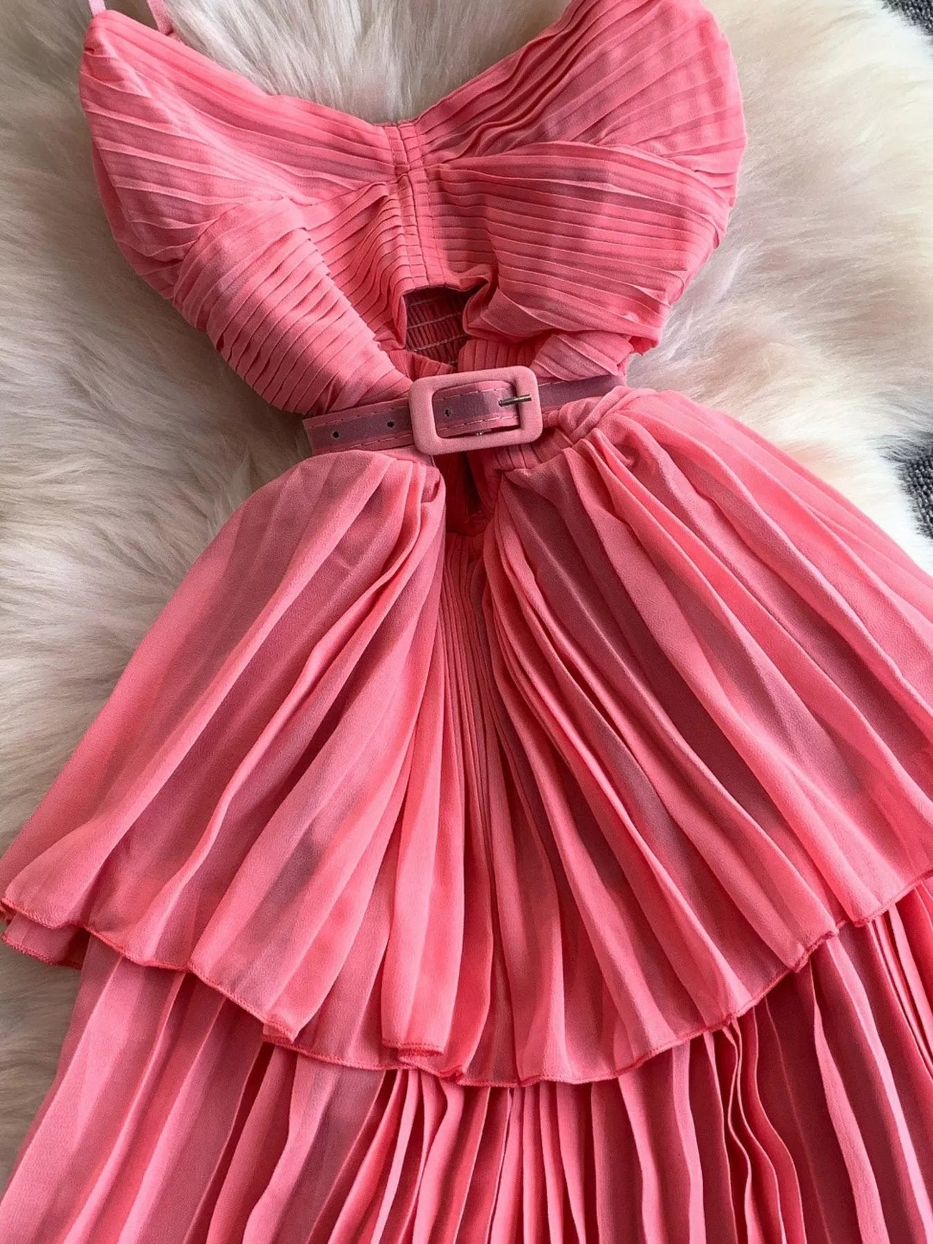 Pleated Layered Spaghetti Strap Midi Dress - Flip Flop Dynasty
