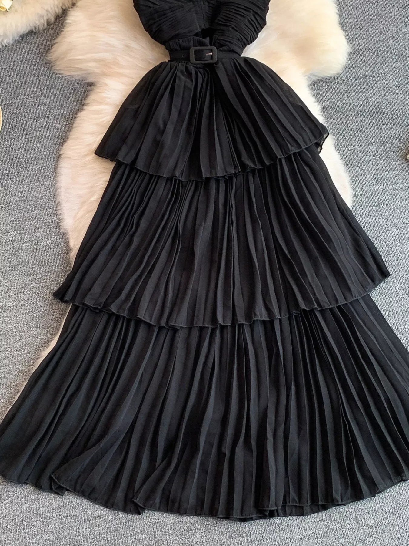 Pleated Layered Spaghetti Strap Midi Dress - Flip Flop Dynasty