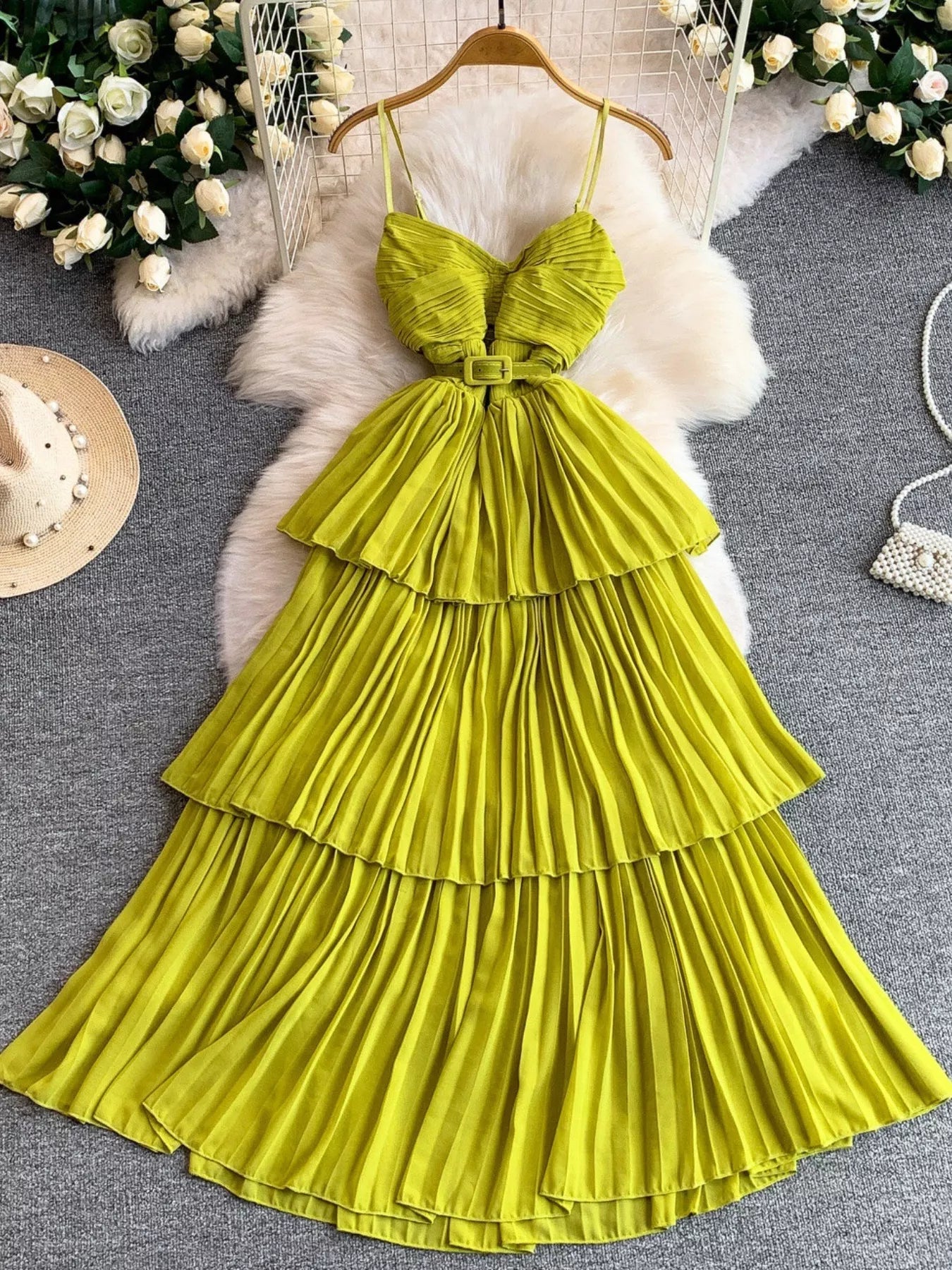 Pleated Layered Spaghetti Strap Midi Dress - Flip Flop Dynasty