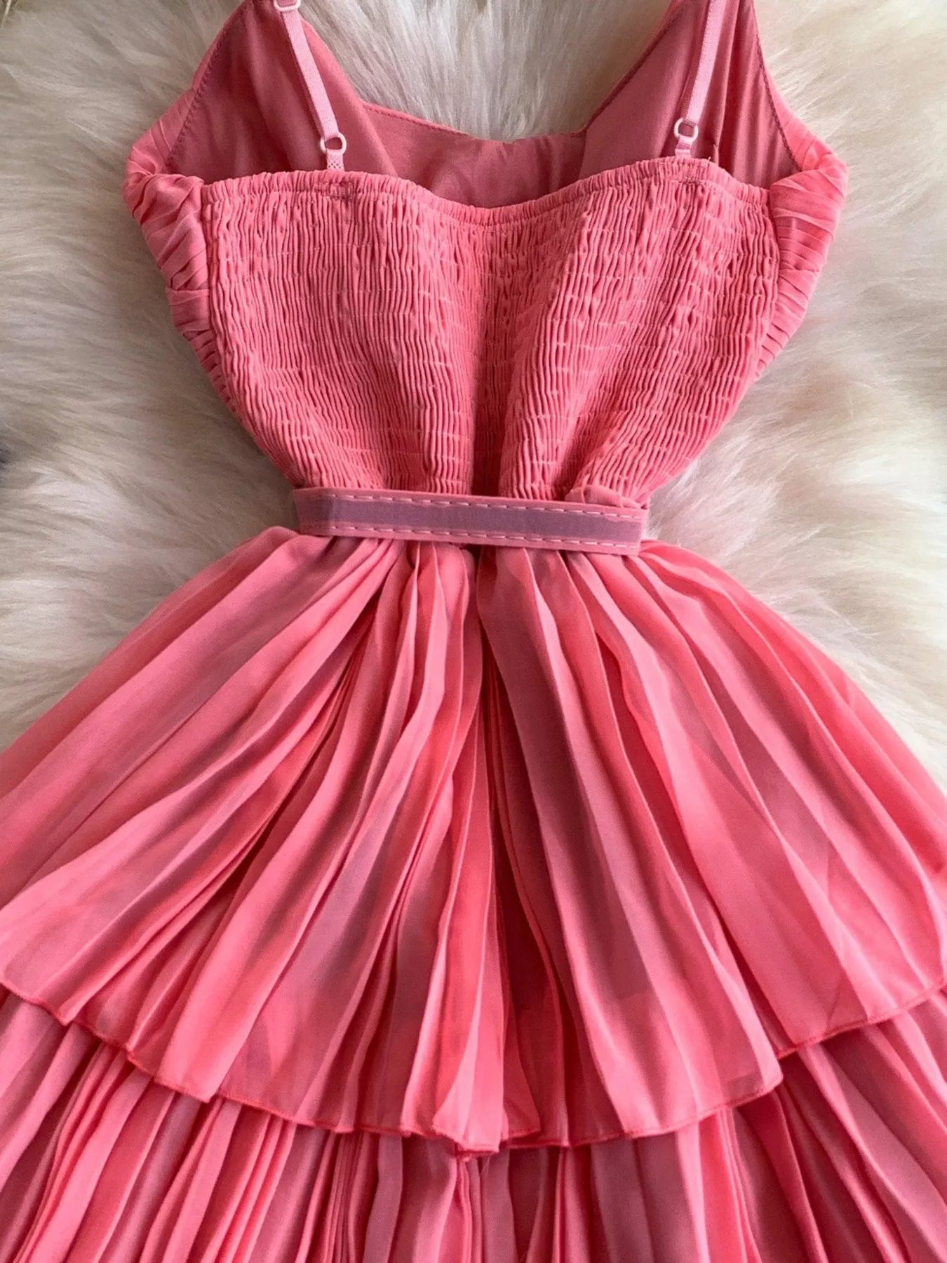 Pleated Layered Spaghetti Strap Midi Dress - Flip Flop Dynasty