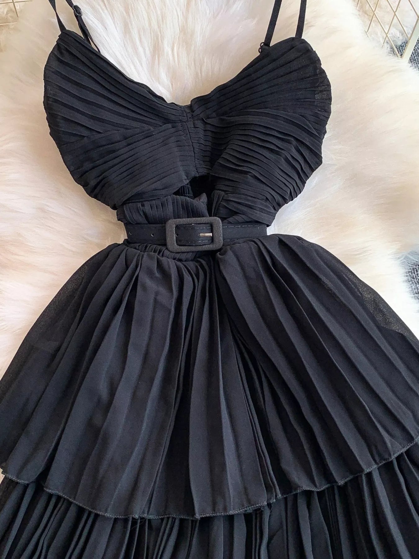 Pleated Layered Spaghetti Strap Midi Dress - Flip Flop Dynasty