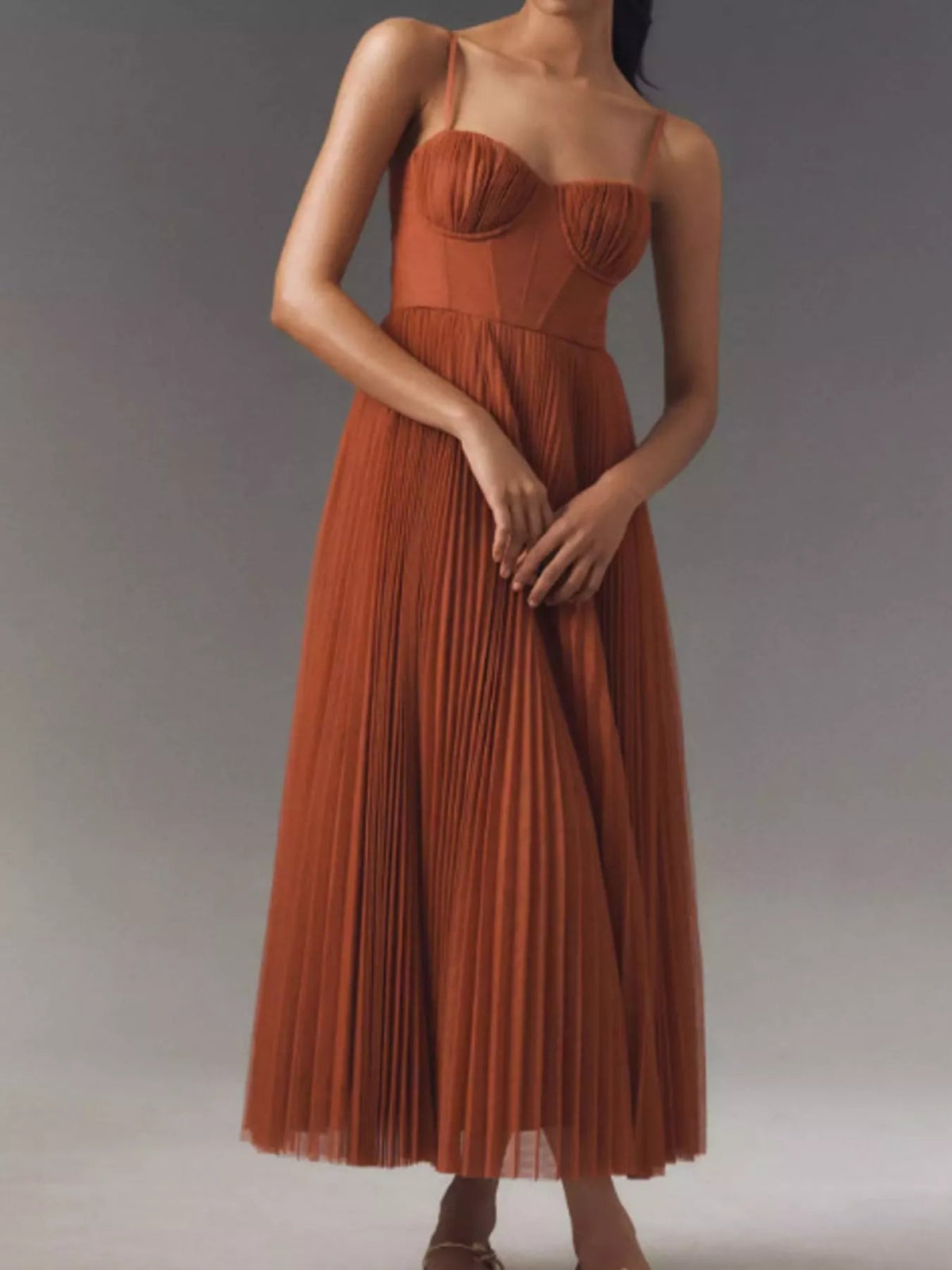 Pleated Sweetheart Neck Midi Dress - Flip Flop Dynasty