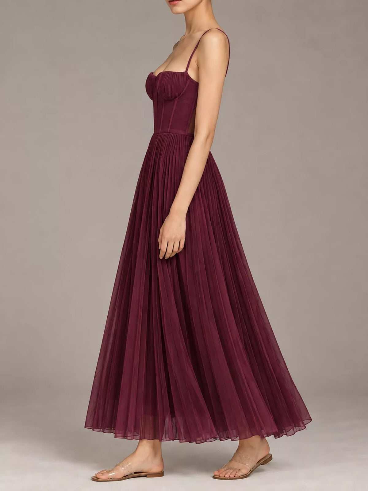 Pleated Sweetheart Neck Midi Dress - Flip Flop Dynasty