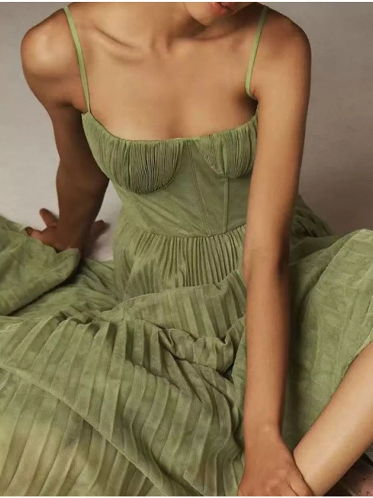 Pleated Sweetheart Neck Midi Dress - Flip Flop Dynasty