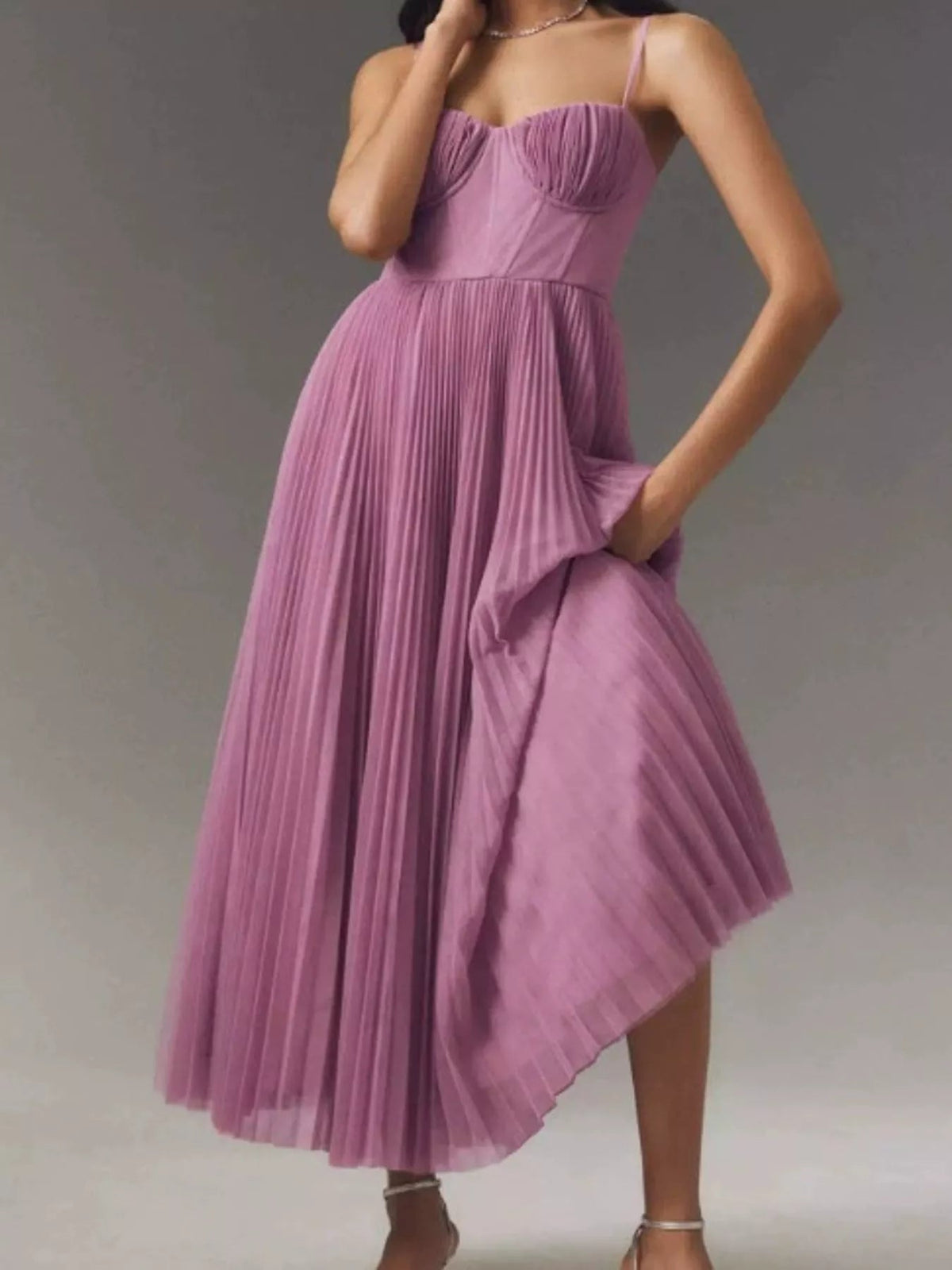 Pleated Sweetheart Neck Midi Dress - Flip Flop Dynasty