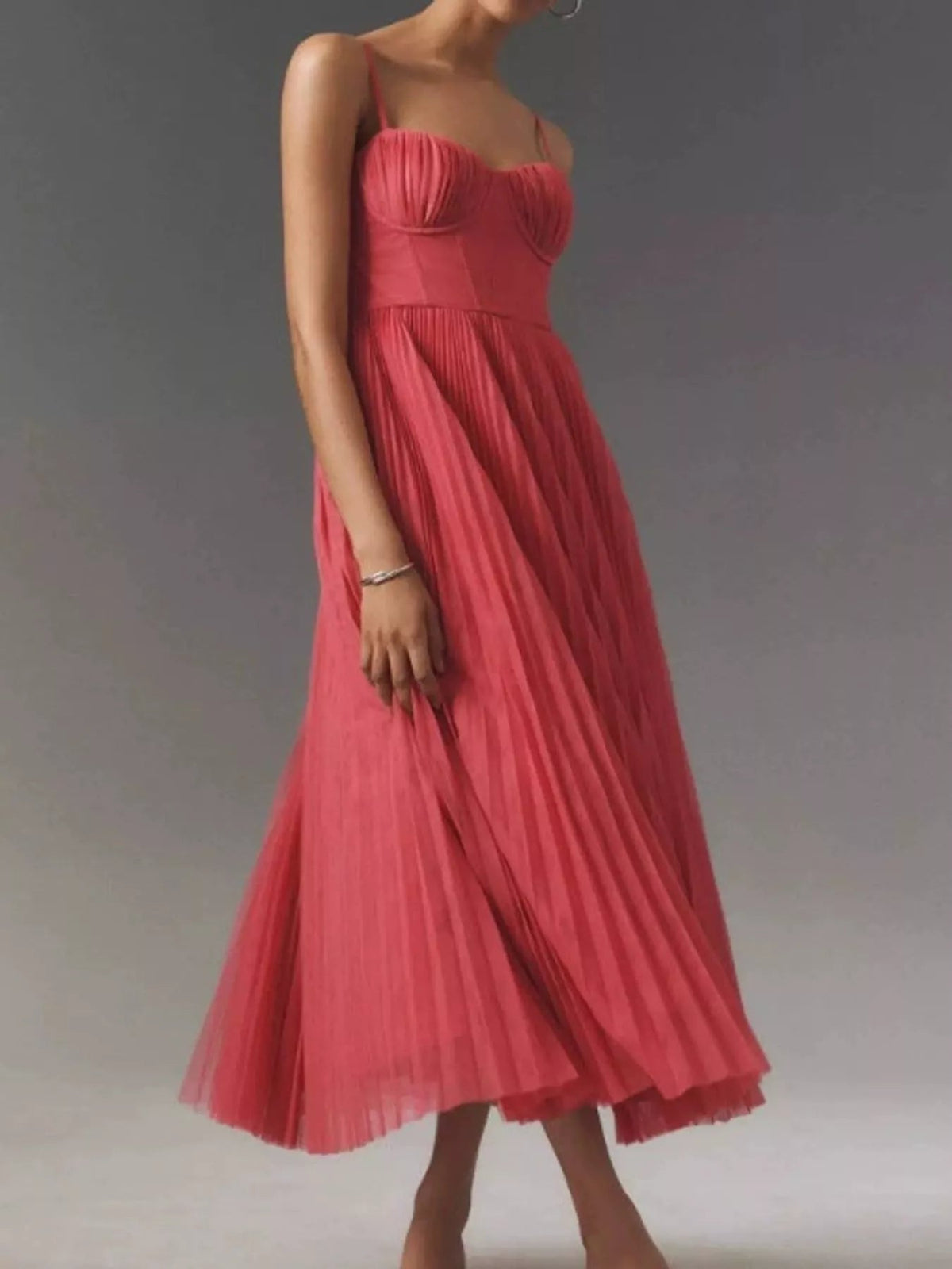 Pleated Sweetheart Neck Midi Dress - Flip Flop Dynasty