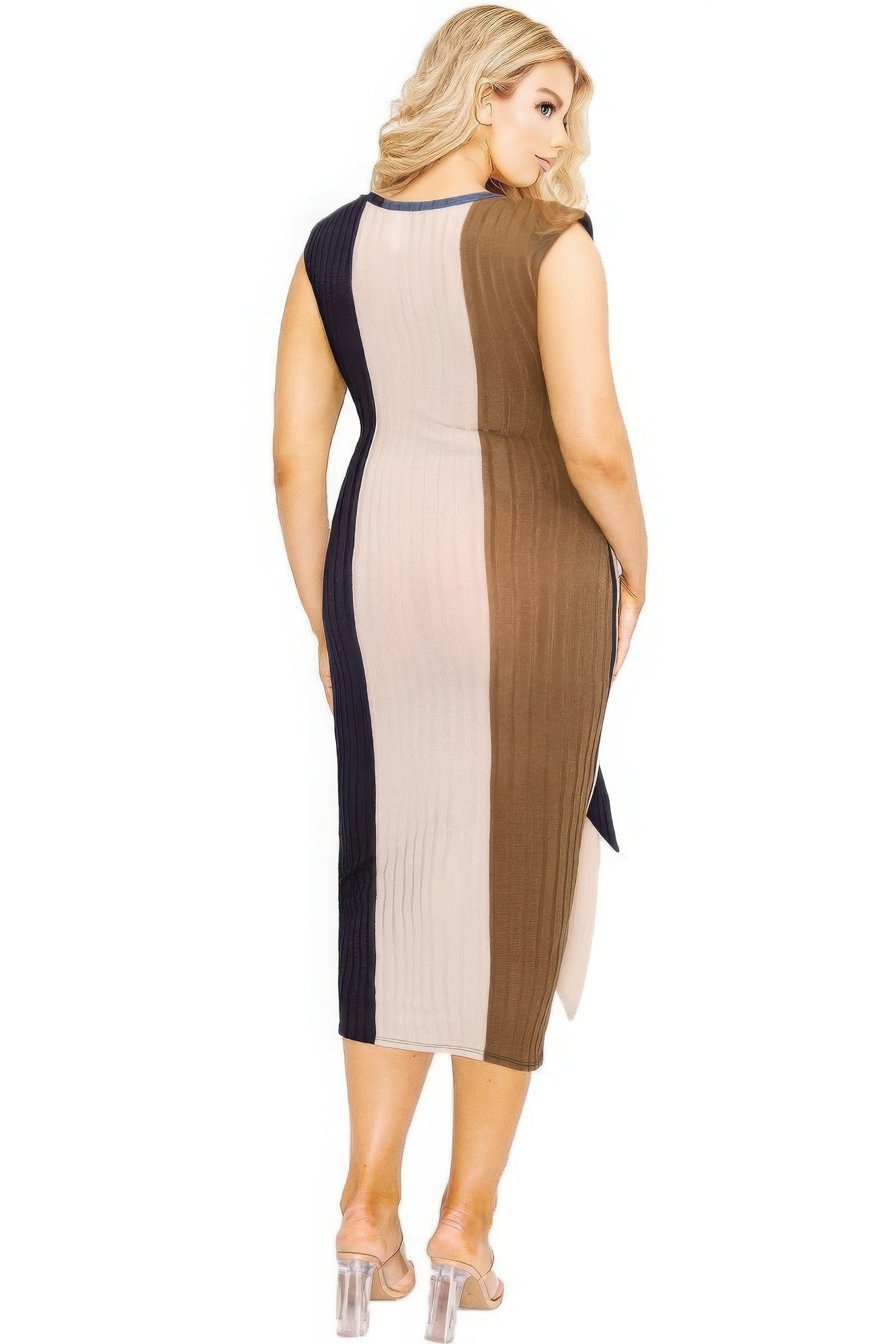 Plus knitted sleeveless colorblock waist tie dress - Flip Flop Dynasty