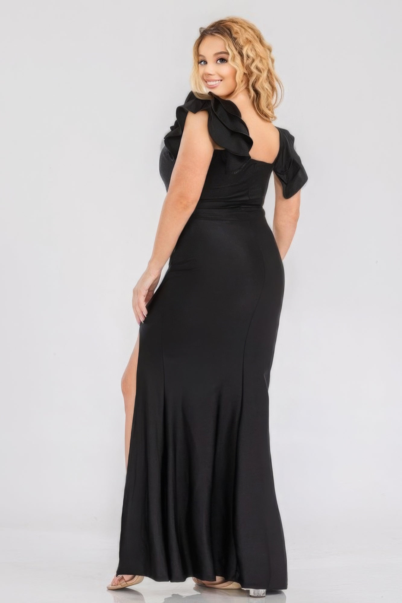 Plus Satin Strech Ruffle Paty Maxi Dress - Flip Flop Dynasty