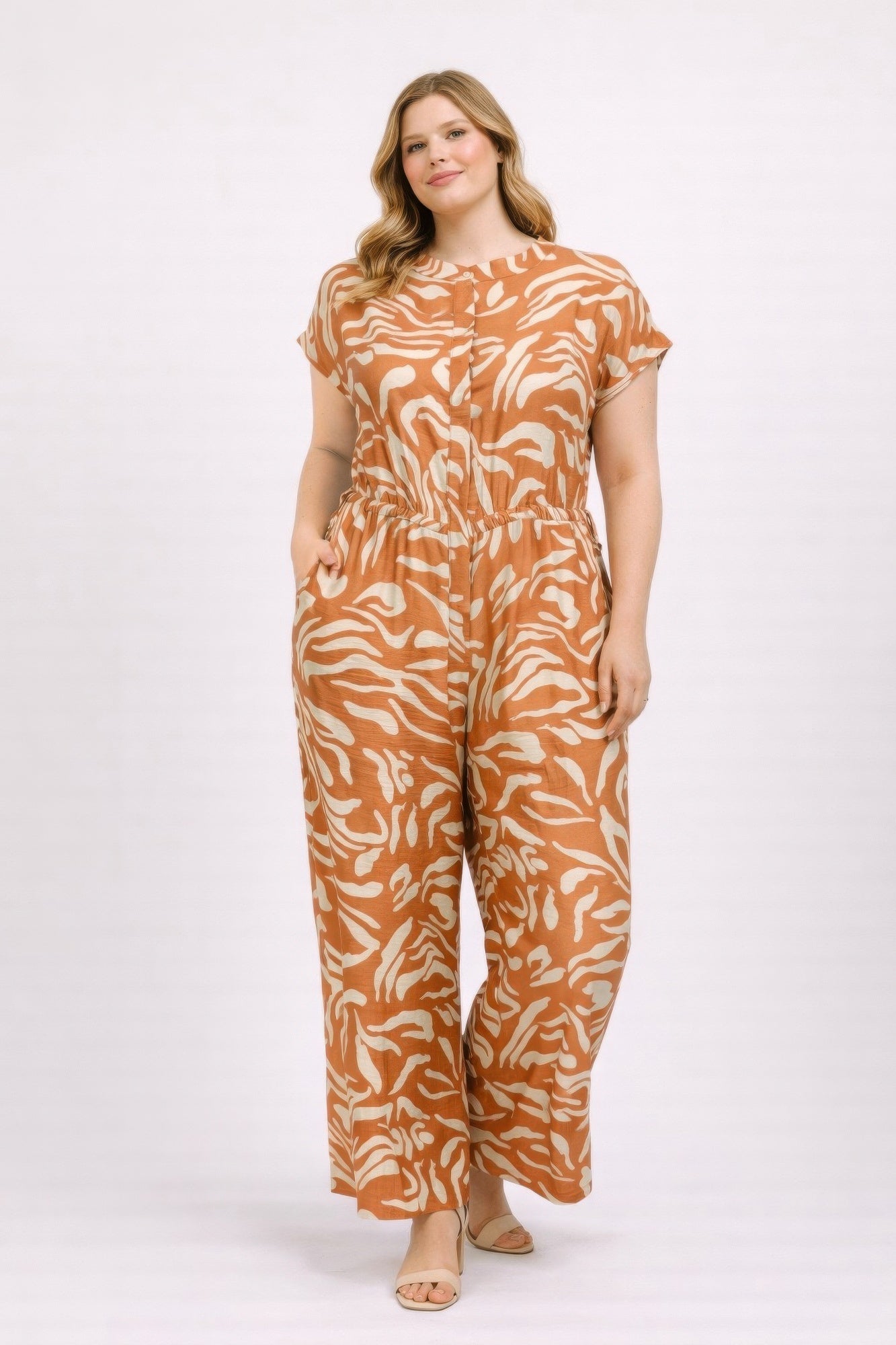 Plus Size Abstract Print Jumpsuit - Flip Flop Dynasty