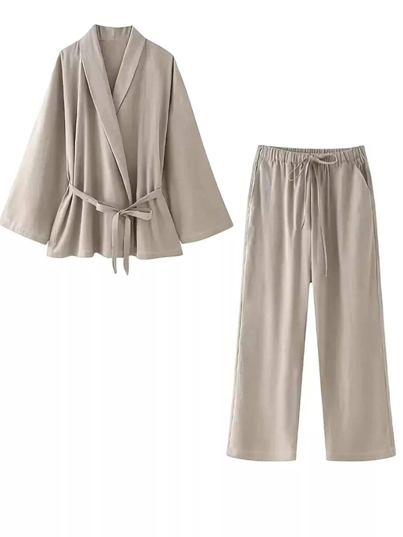 Plus Size Belt Long Sleeve Blazer and Pants Set - Flip Flop Dynasty