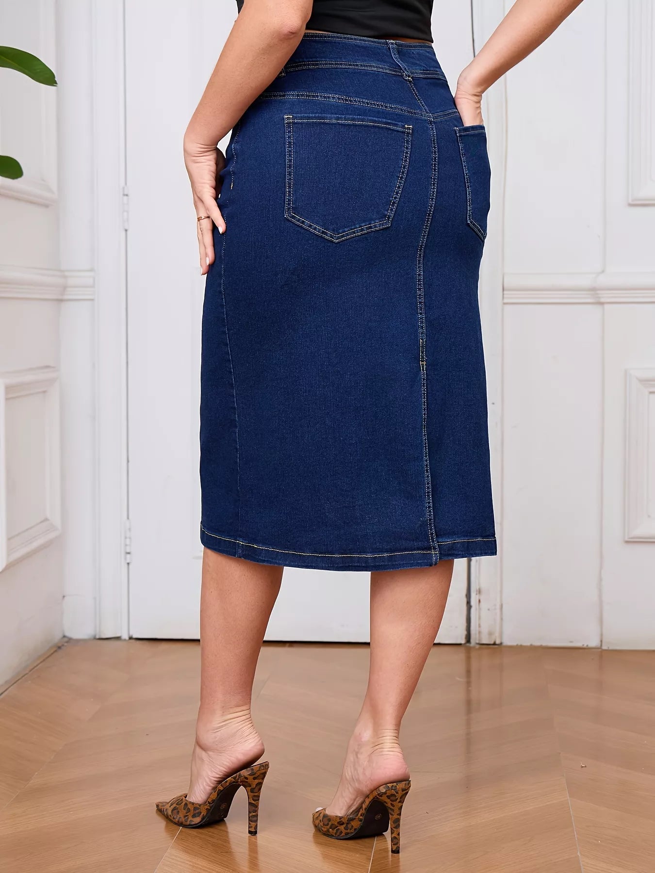 Plus Size Button - Front High Waist Denim Skirt - Flip Flop Dynasty