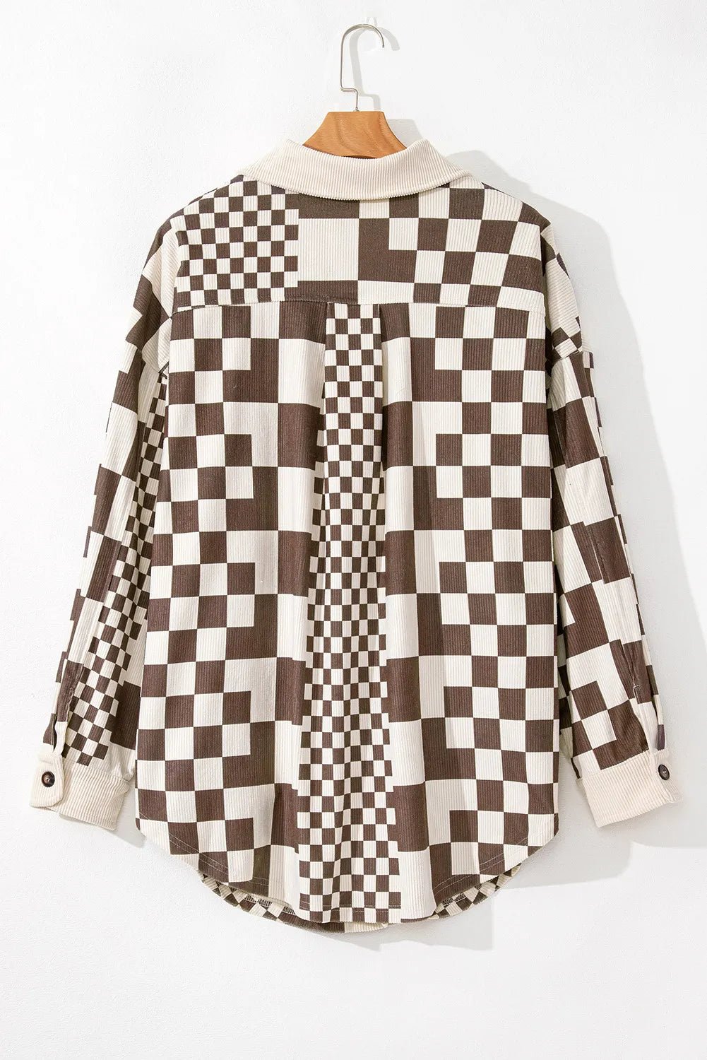 Plus Size Checkered Button Up Long Sleeve Jacket - Flip Flop Dynasty