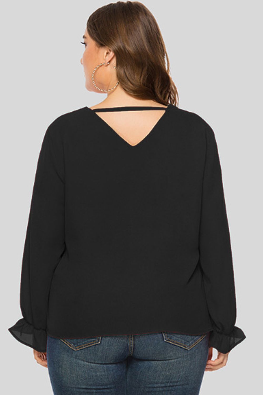 Plus Size Cutout Flounce Sleeve Blouse - Flip Flop Dynasty