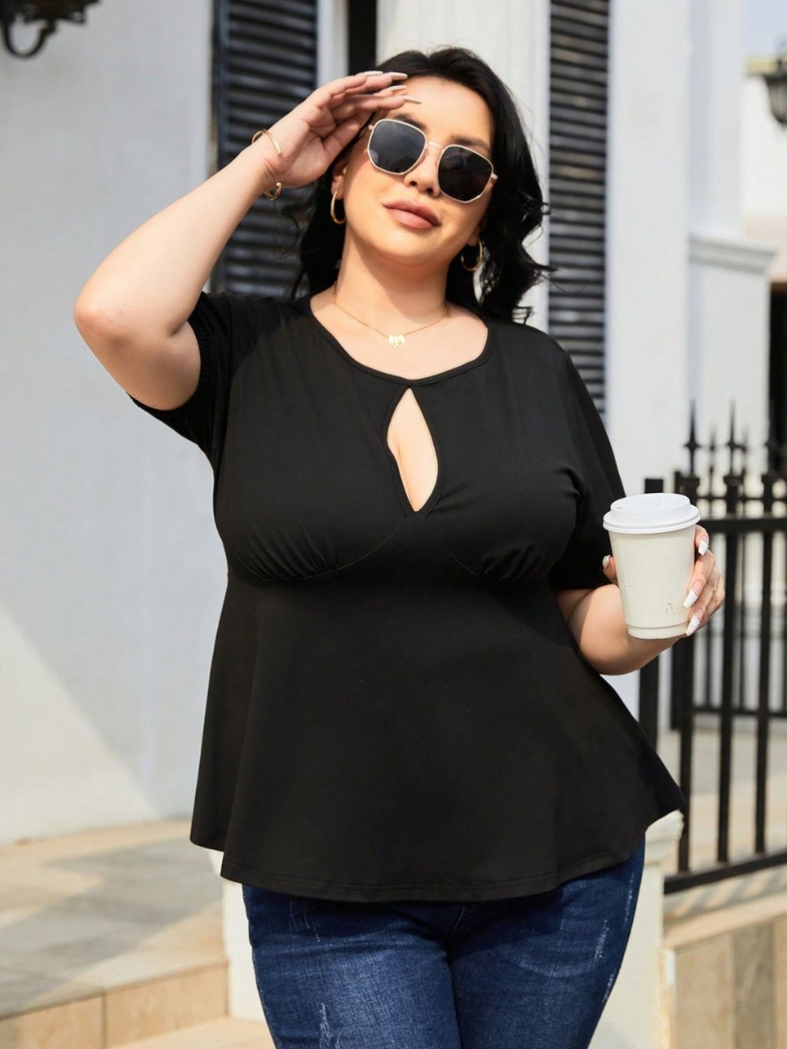 Plus Size Cutout Short Sleeve Blouse - Flip Flop Dynasty