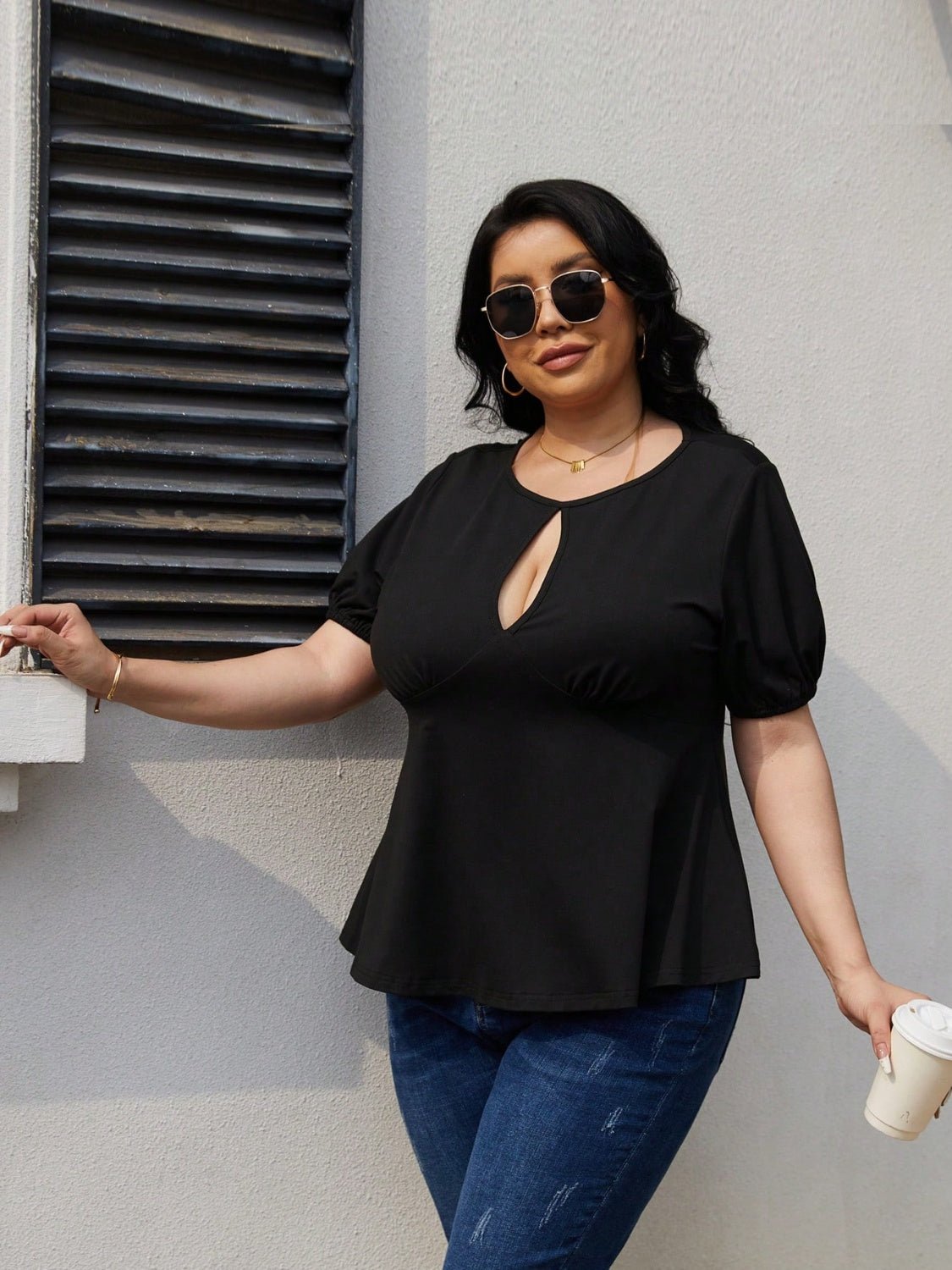 Plus Size Cutout Short Sleeve Blouse - Flip Flop Dynasty