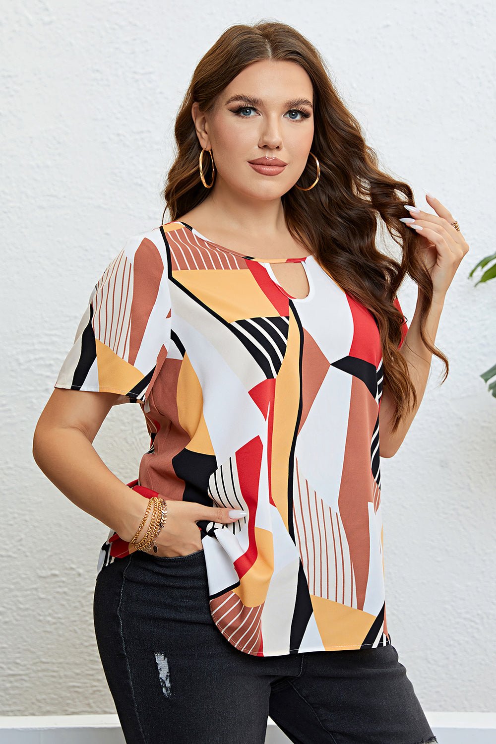 Plus Size Cutout Short Sleeve Blouse - Flip Flop Dynasty