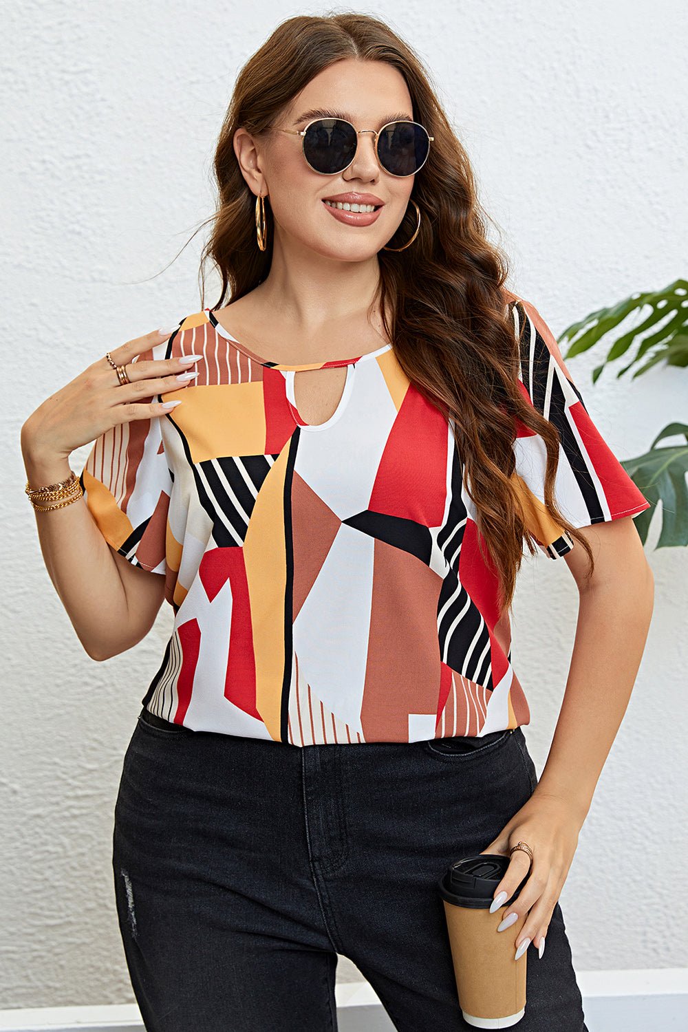 Plus Size Cutout Short Sleeve Blouse - Flip Flop Dynasty