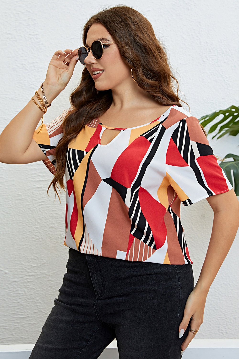 Plus Size Cutout Short Sleeve Blouse - Flip Flop Dynasty