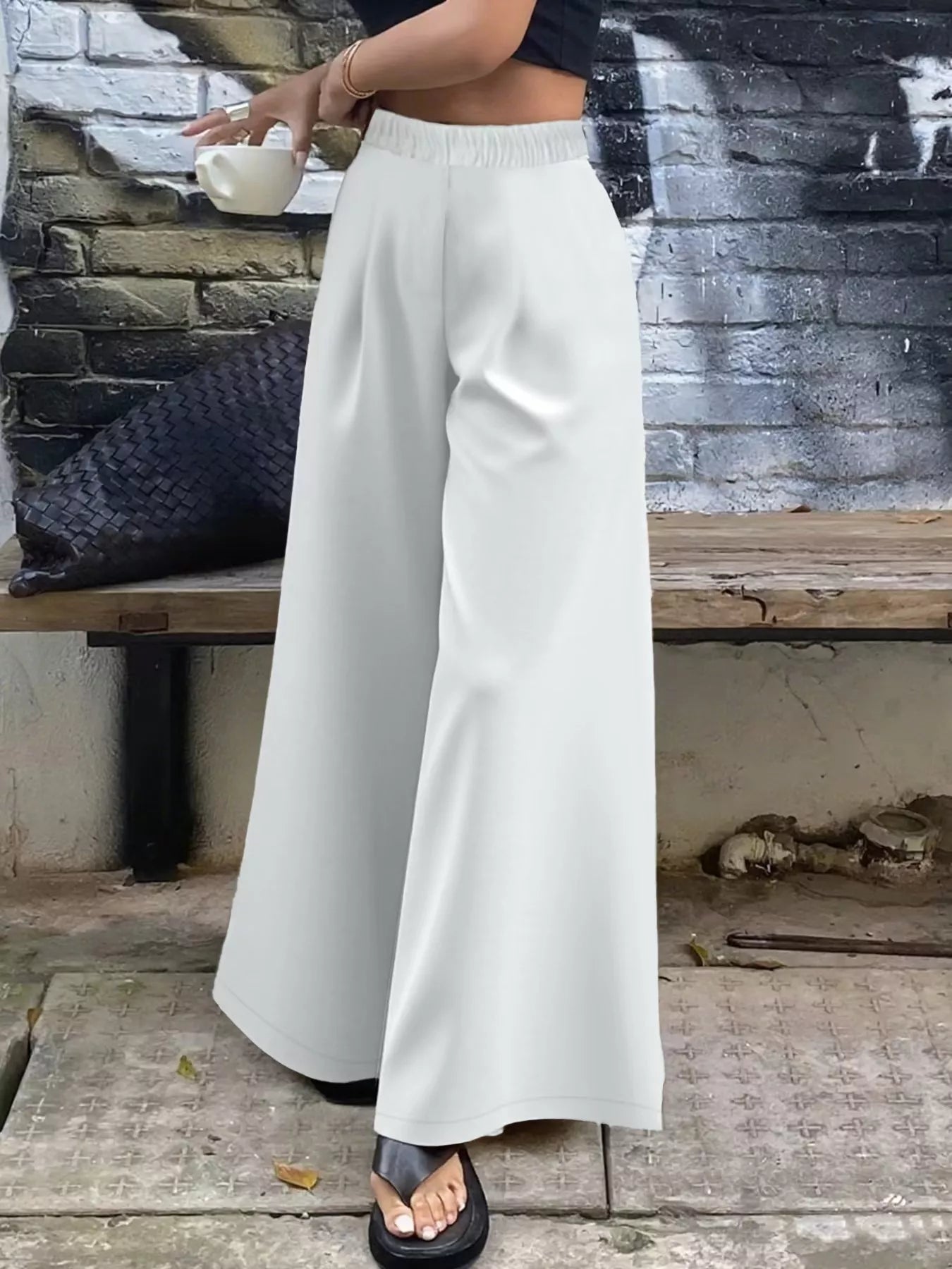 Plus Size Elastic Waist Wide Leg Pants - Flip Flop Dynasty