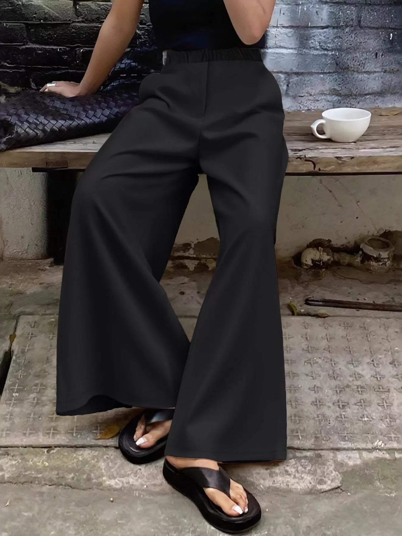 Plus Size Elastic Waist Wide Leg Pants - Flip Flop Dynasty