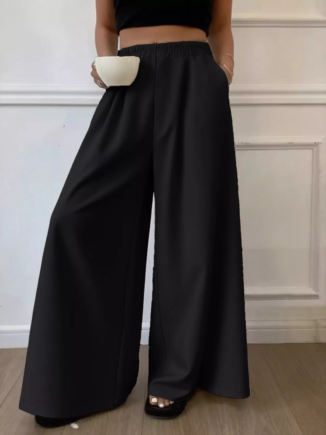 Plus Size Elastic Waist Wide Leg Pants - Flip Flop Dynasty