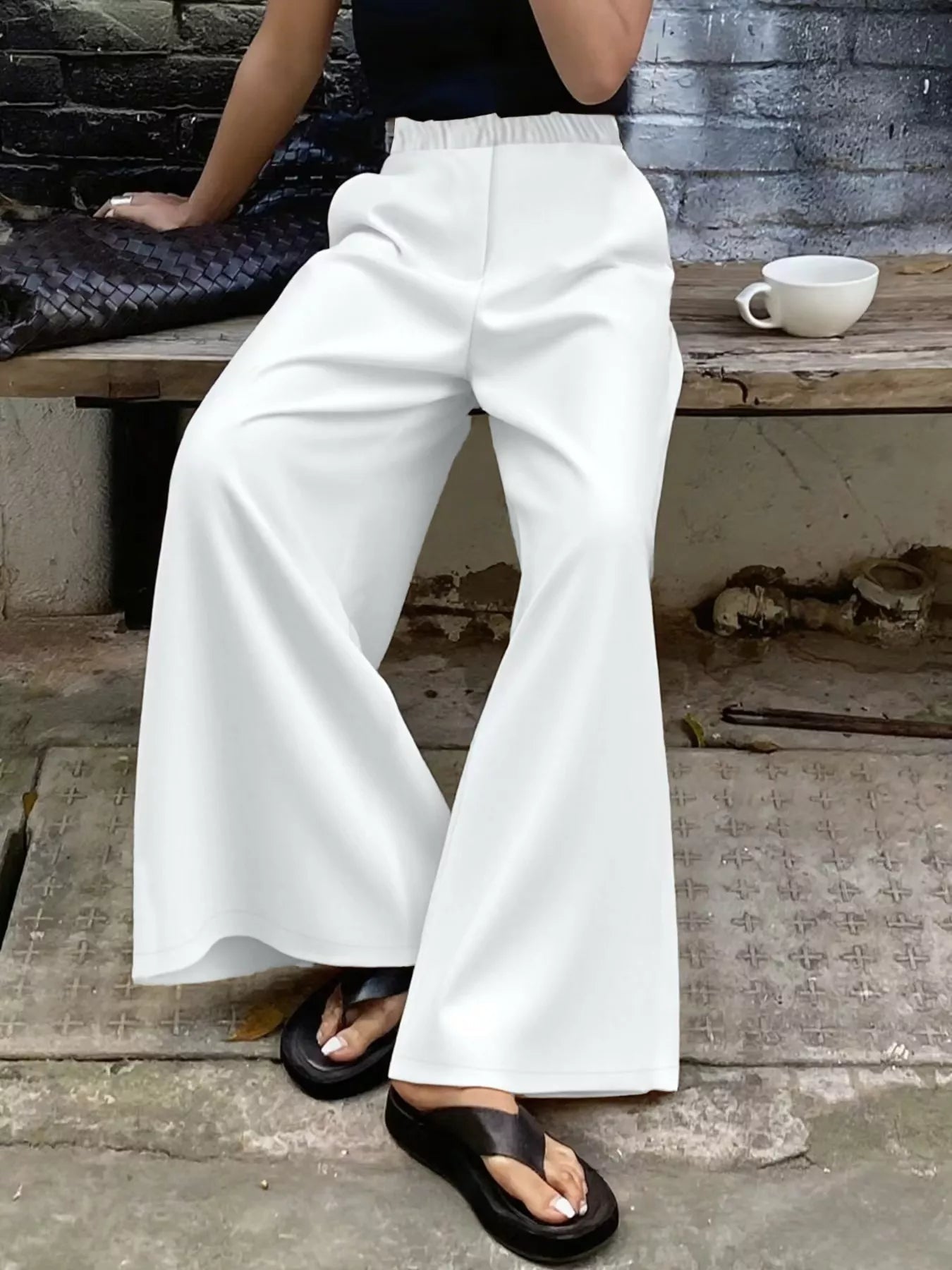 Plus Size Elastic Waist Wide Leg Pants - Flip Flop Dynasty