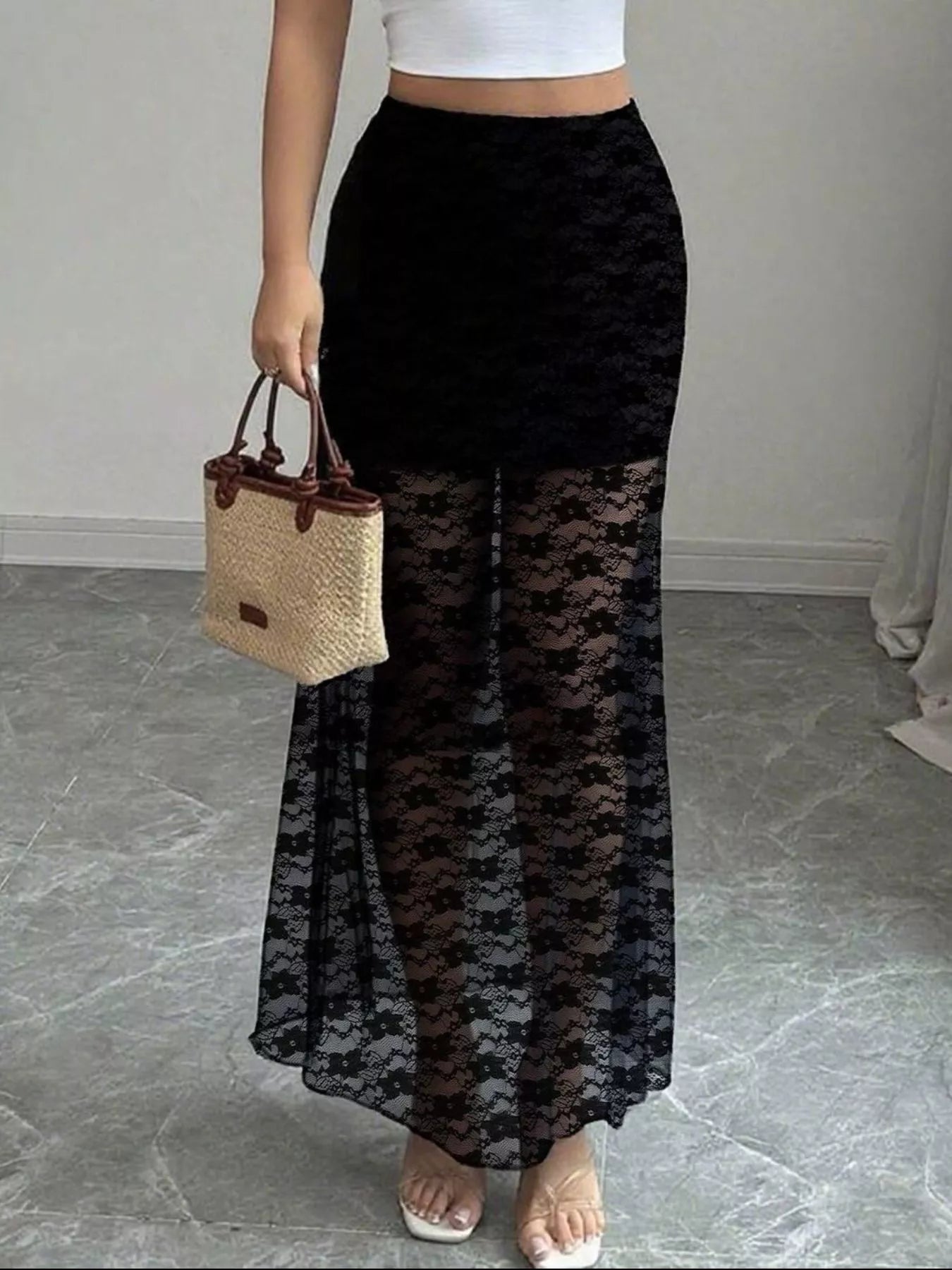 Plus Size Elegant Lace Mermaid Sheer Skirt - Flip Flop Dynasty