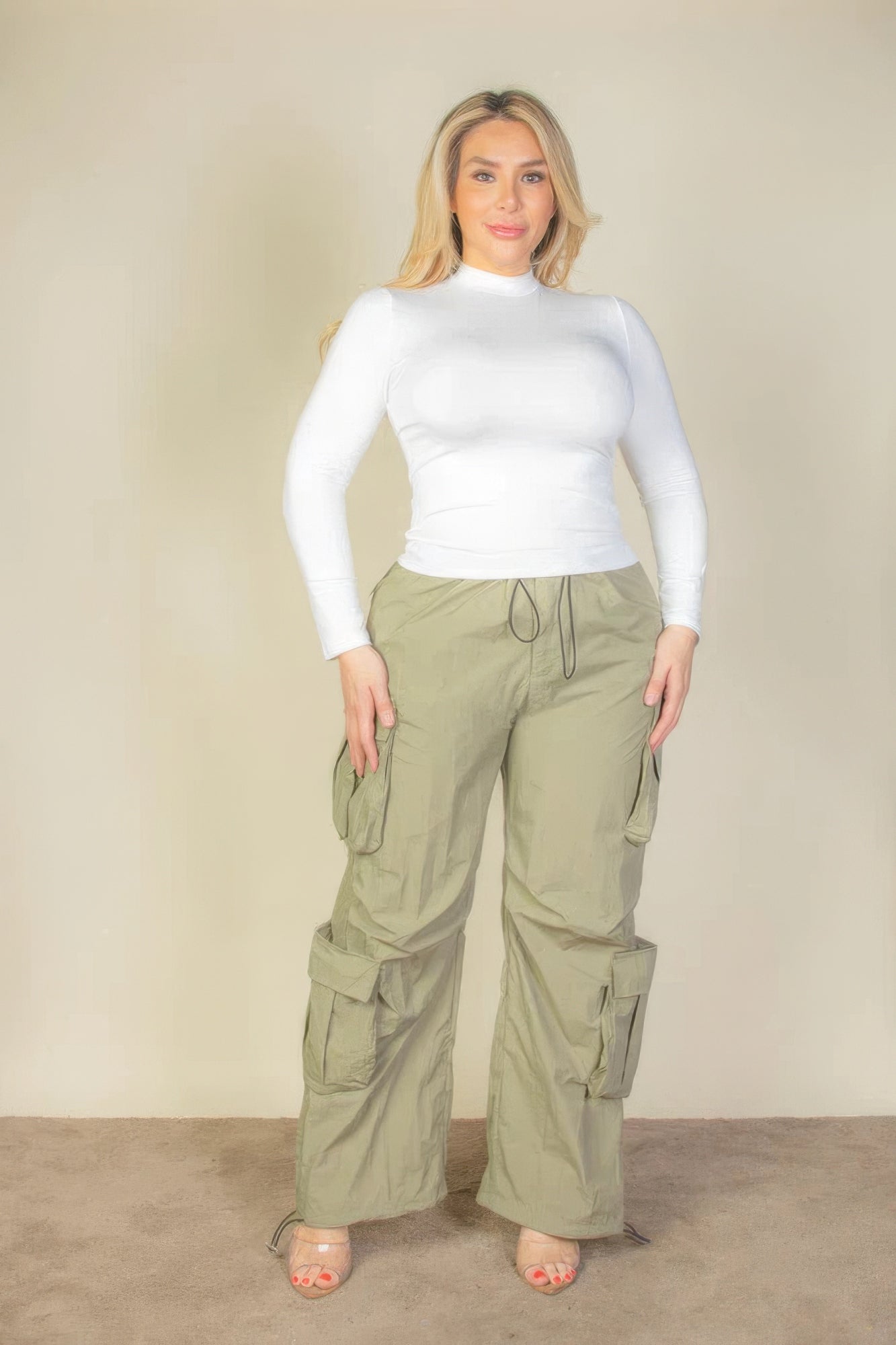 Plus Size Flap Pockets Drawstring Ruched Parachute Pants - Flip Flop Dynasty