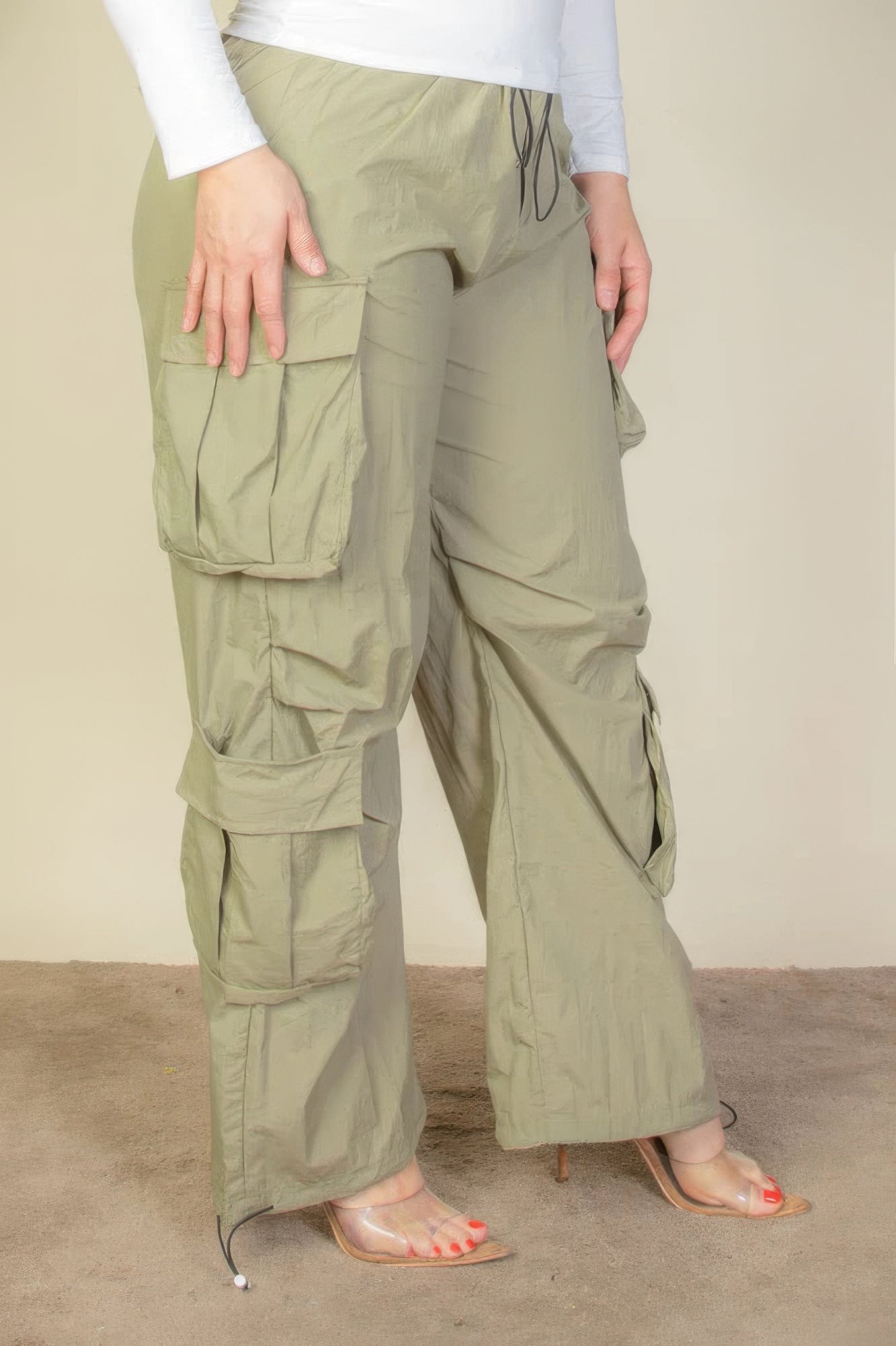 Plus Size Flap Pockets Drawstring Ruched Parachute Pants - Flip Flop Dynasty